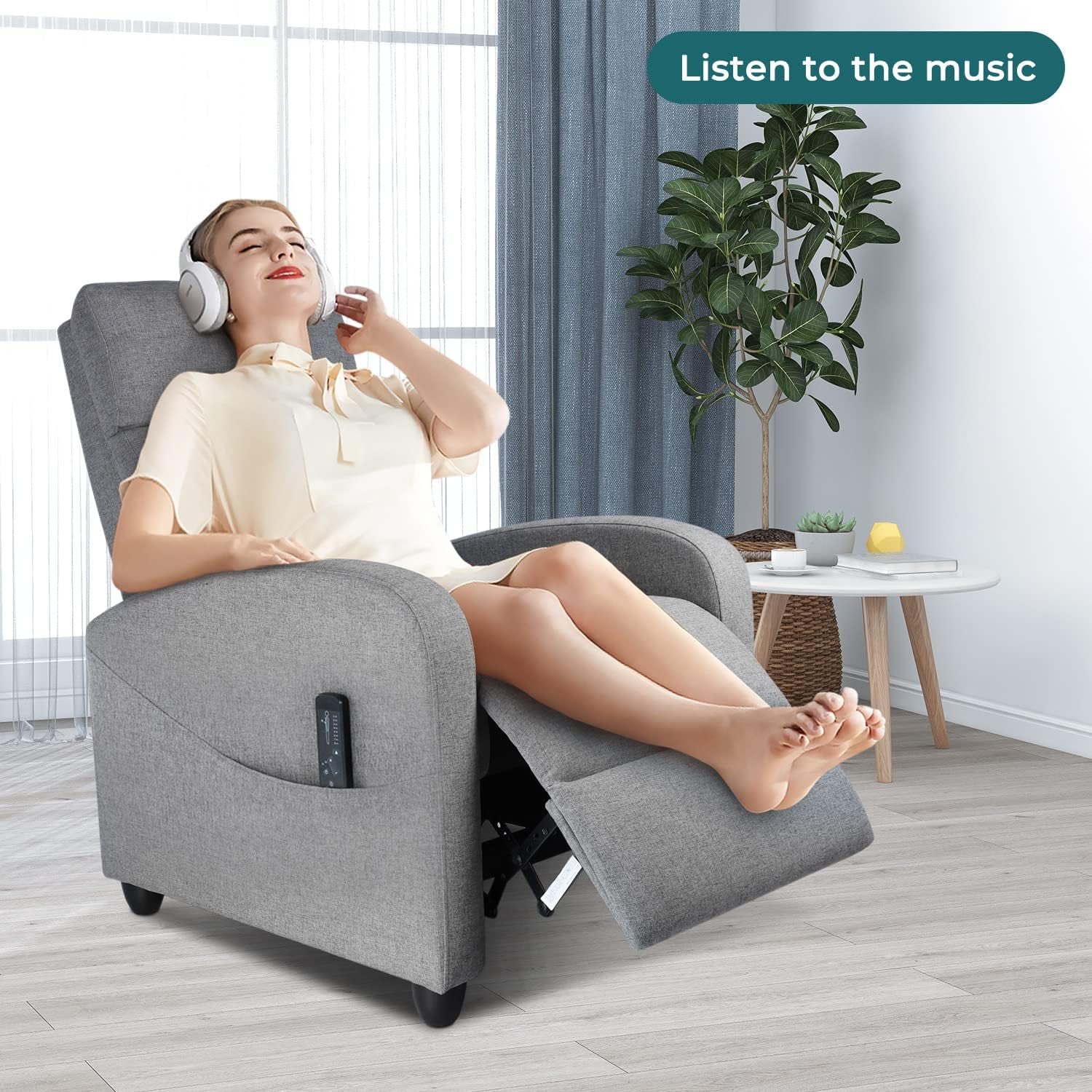 Grey Fabric Recliner Massage Chair With Adjustable Backrest