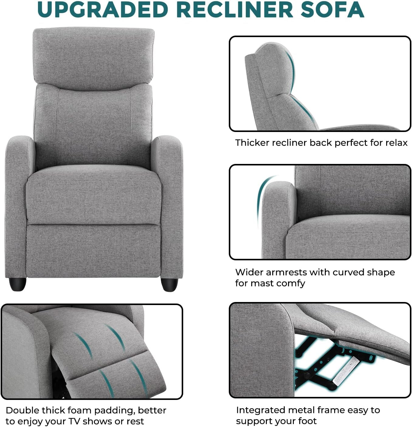 Grey Fabric Recliner Massage Chair With Adjustable Backrest