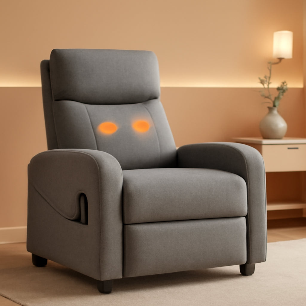 Grey Fabric Recliner Massage Chair With Adjustable Backrest