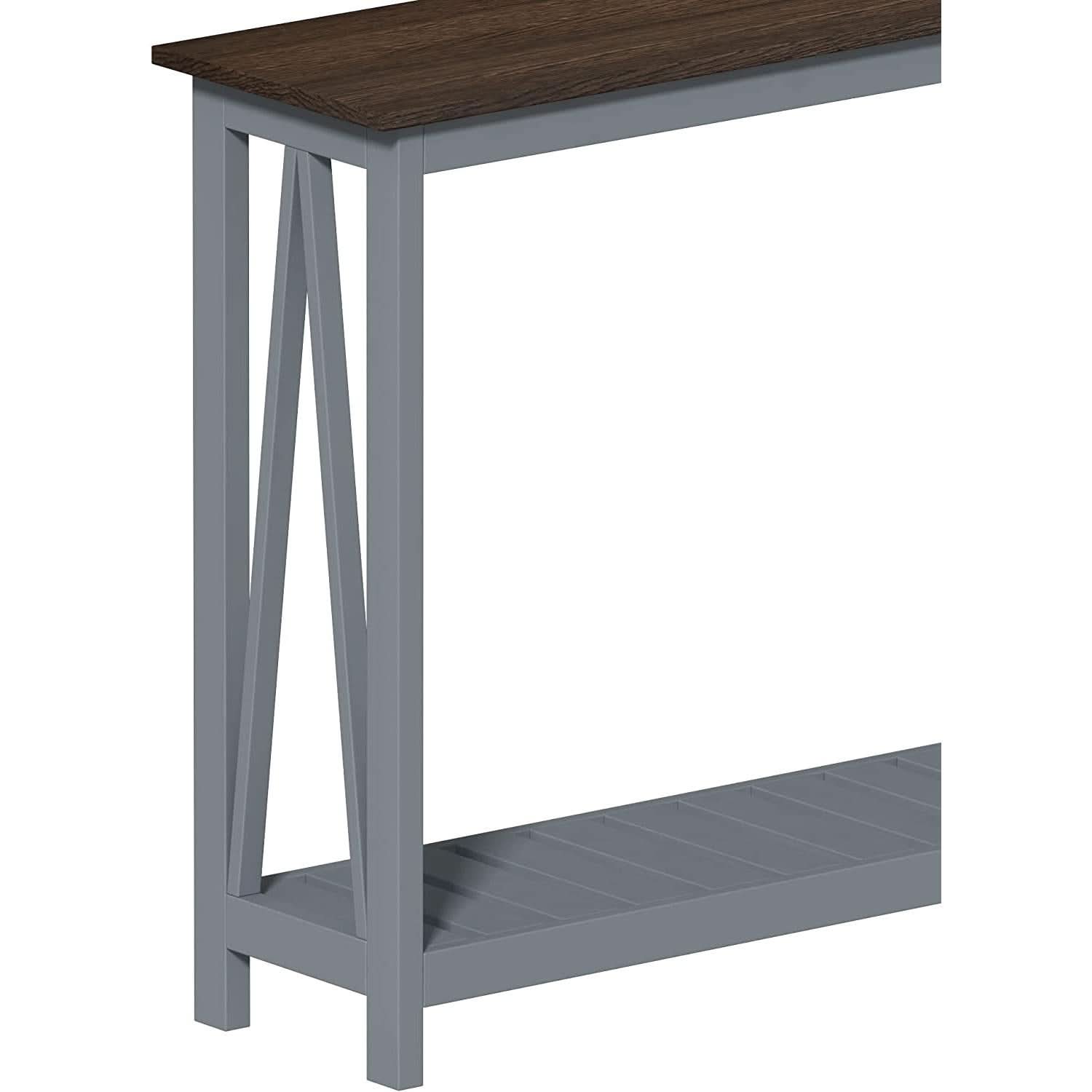 Grey Farmhouse Console Table With Shelf For Entryway