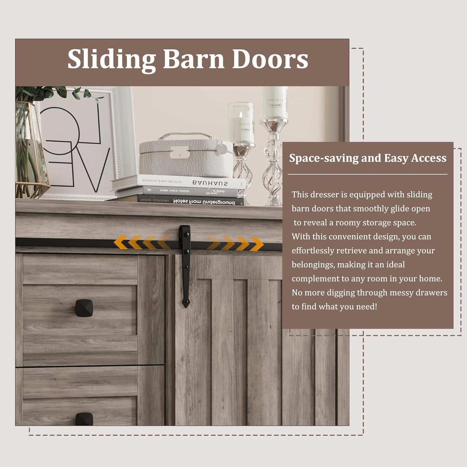 Grey Farmhouse Dresser 48 Inch Five Drawer Organizer With Barn Door