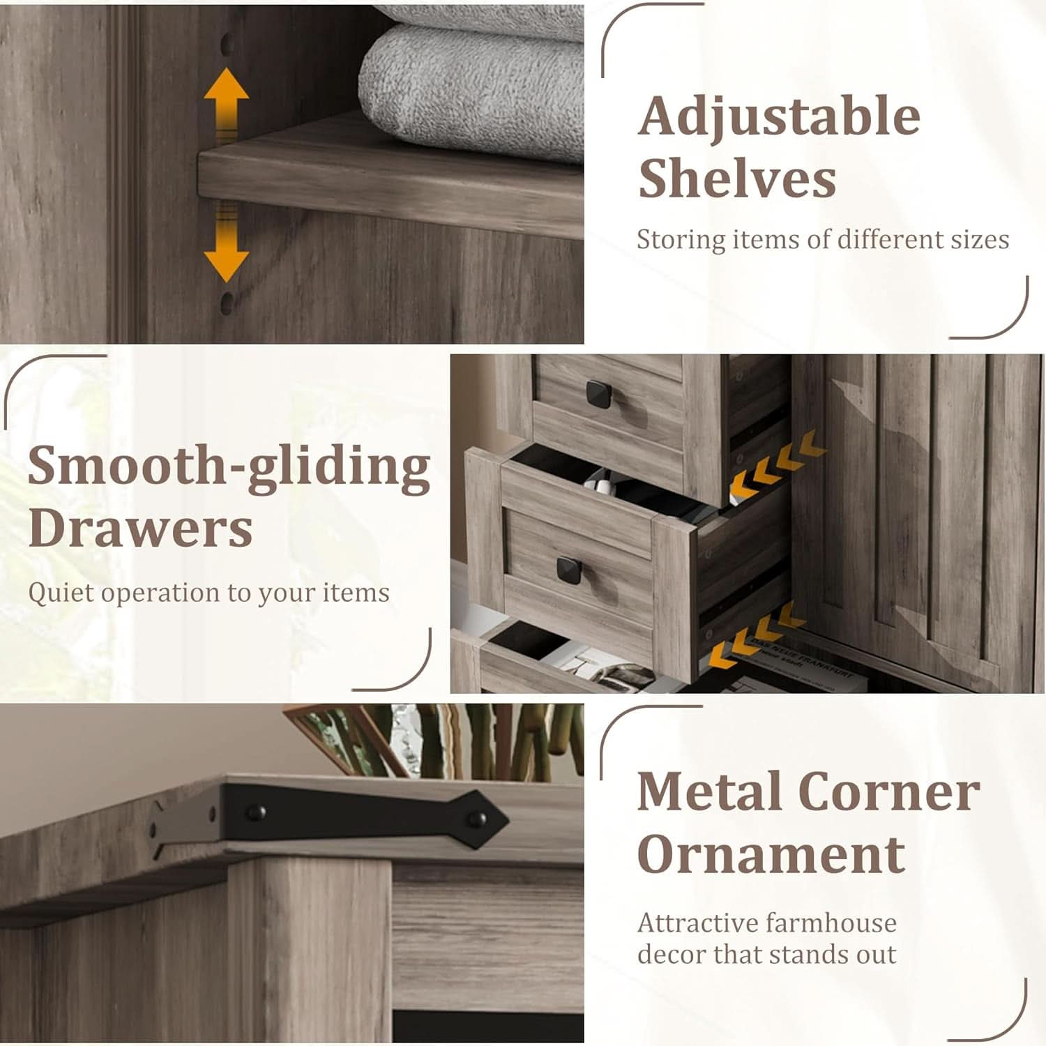 Grey Farmhouse Dresser 48 Inch Five Drawer Organizer With Barn Door