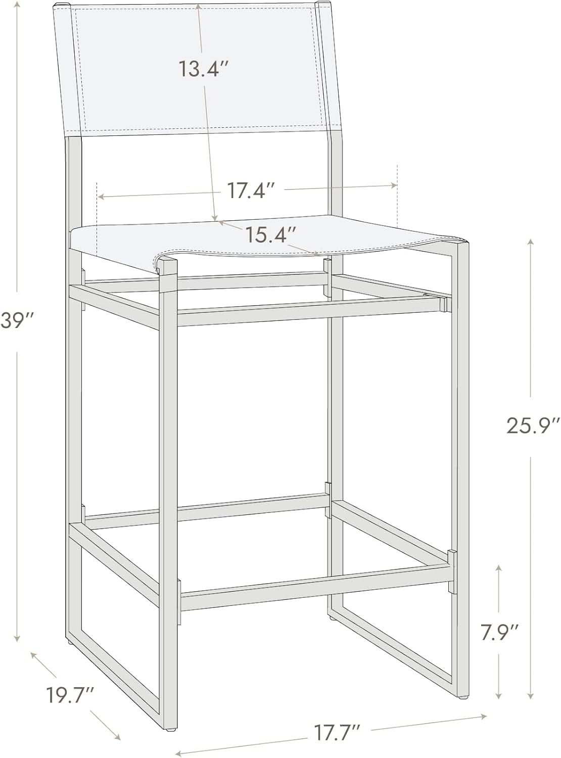 Grey Faux Leather Counter Height Bar Stools 24 Inch Seat Height Set Of 2 Back