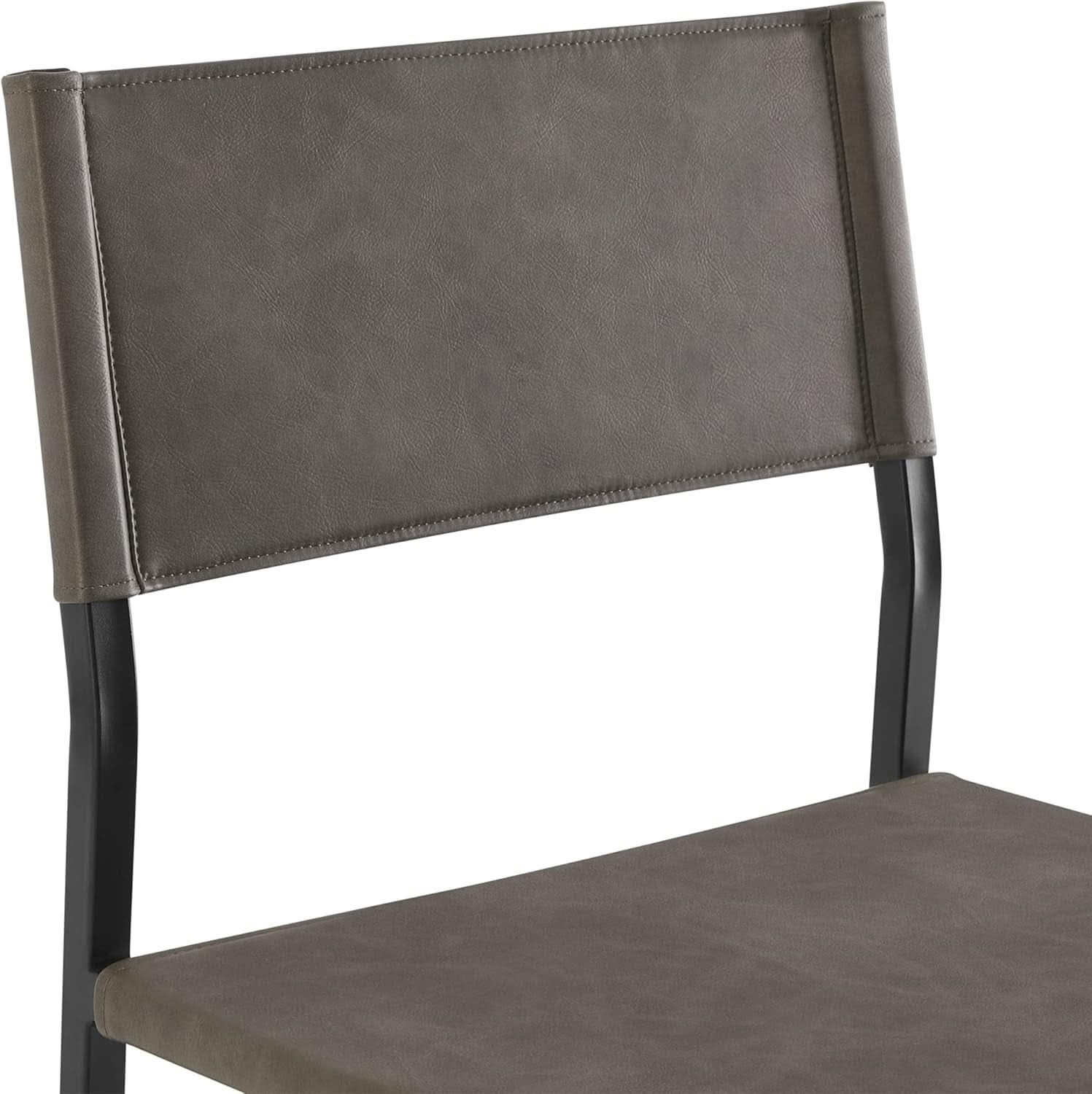 Grey Faux Leather Counter Height Bar Stools 24 Inch Seat Height Set Of 2 Back