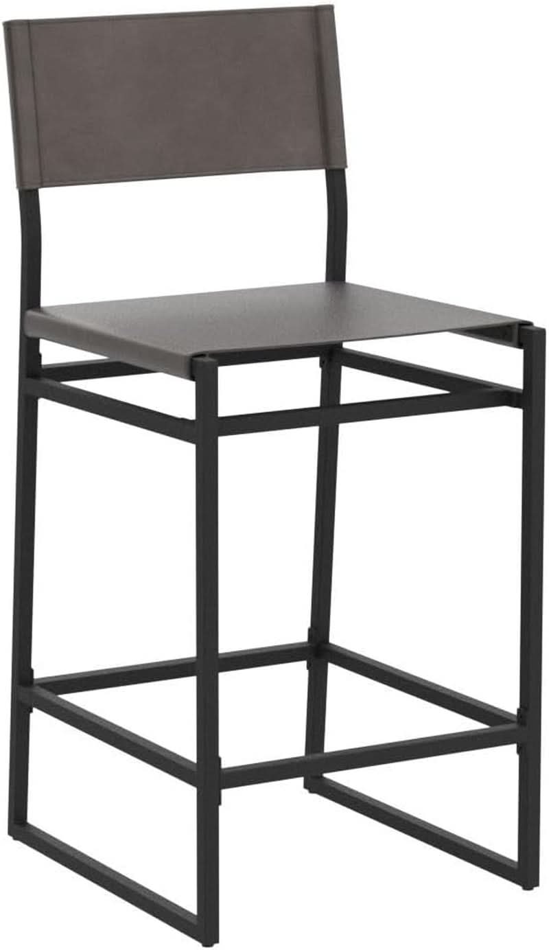 Grey Faux Leather Counter Height Bar Stools 24 Inch Seat Height Set Of 2 Back