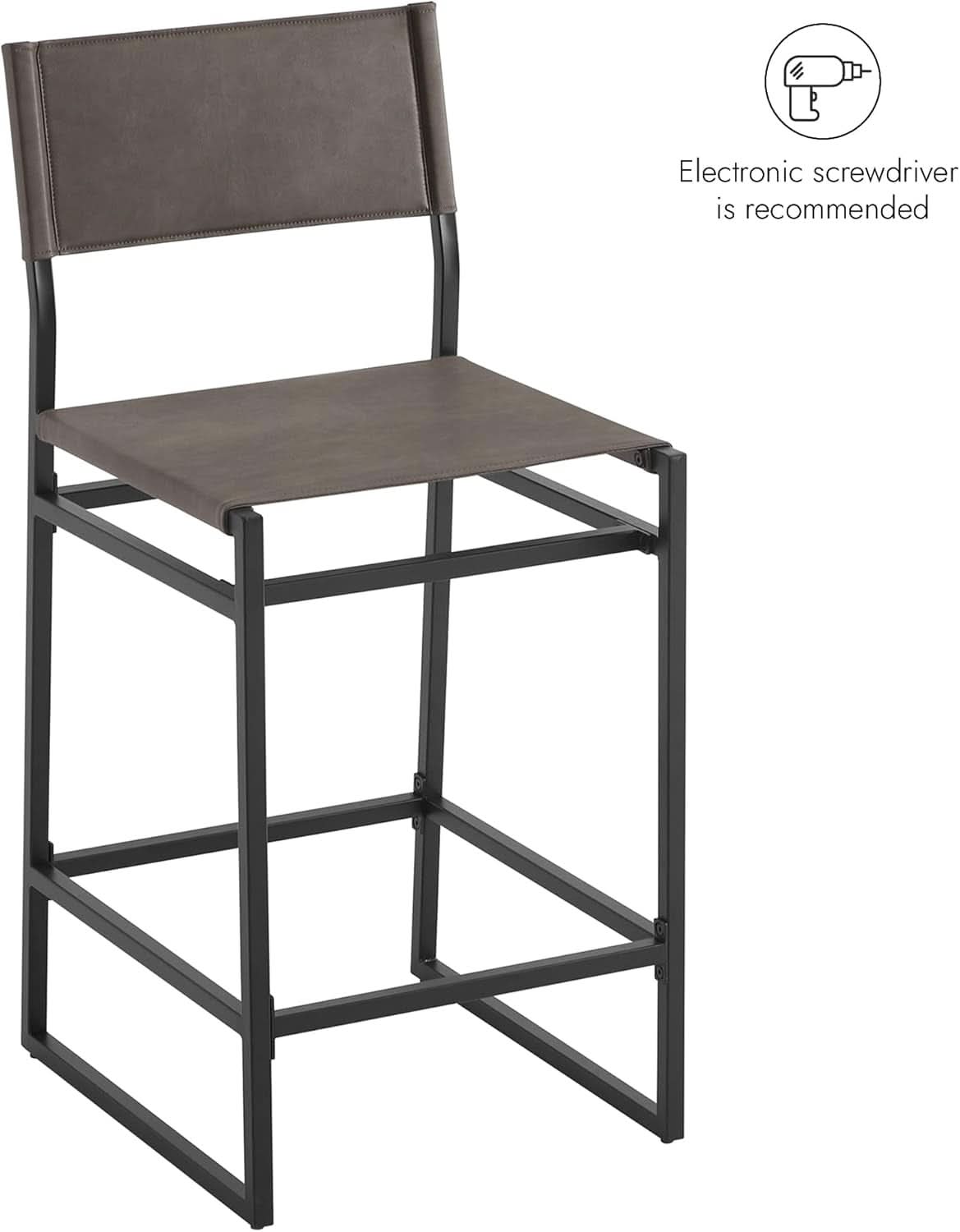Grey Faux Leather Counter Height Bar Stools 24 Inch Seat Height Set Of 2 Back