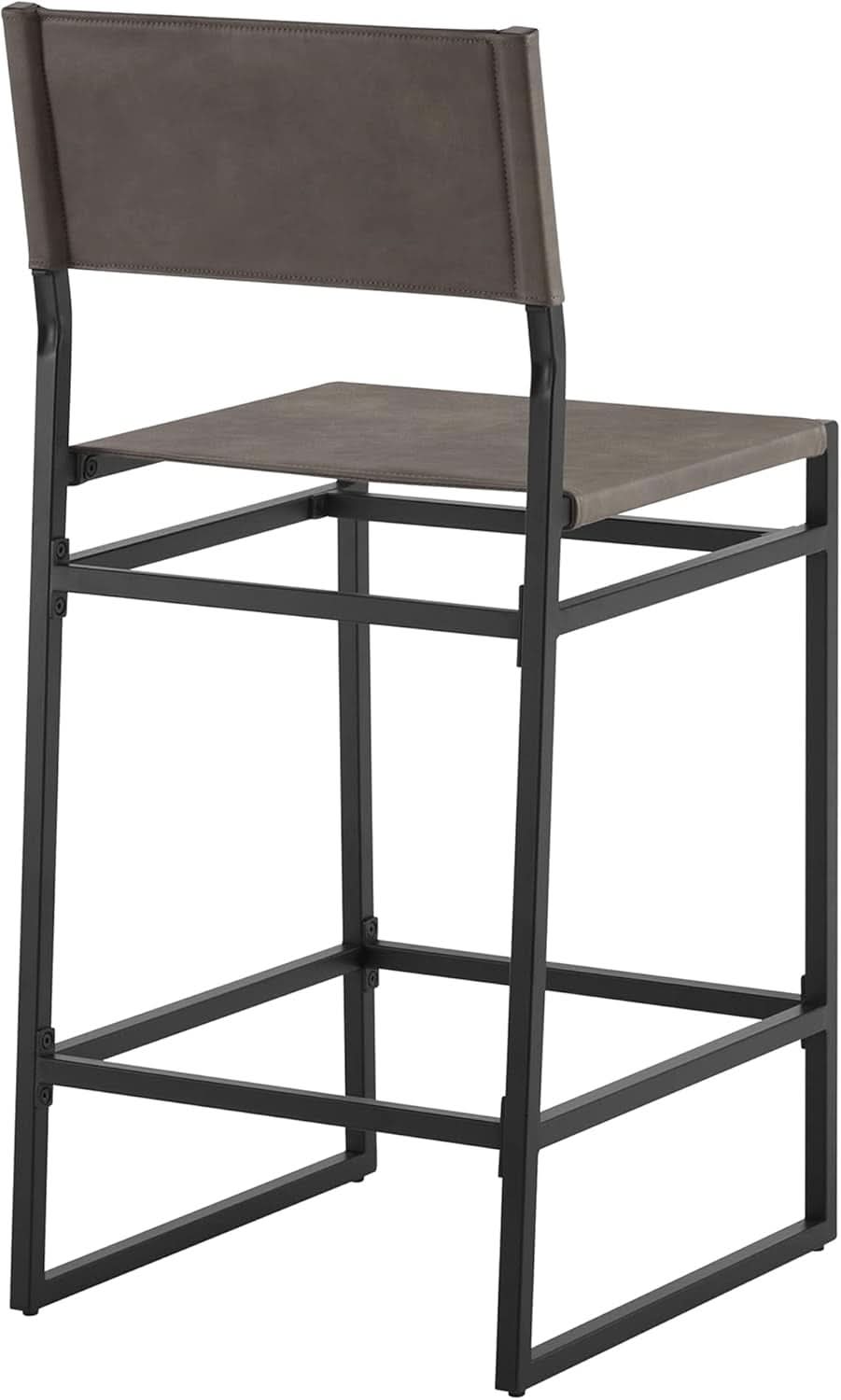 Grey Faux Leather Counter Height Bar Stools 24 Inch Seat Height Set Of 2 Back