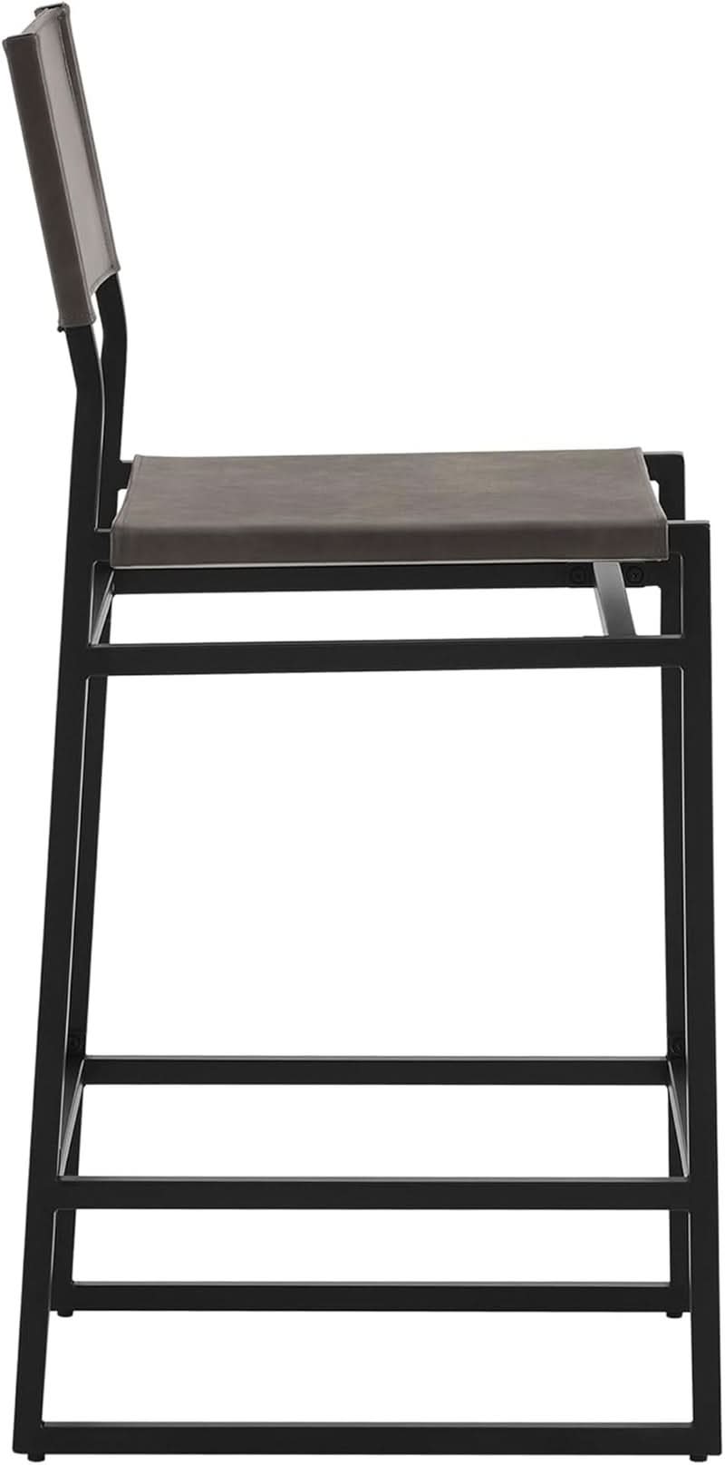 Grey Faux Leather Counter Height Bar Stools 24 Inch Seat Height Set Of 2 Back