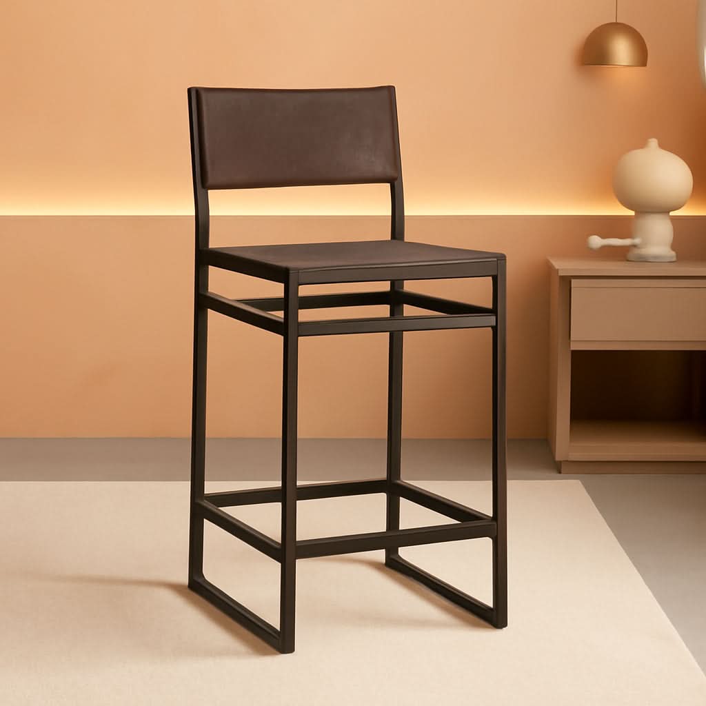 Grey Faux Leather Counter Height Bar Stools 24 Inch Seat Height Set Of 2 Back