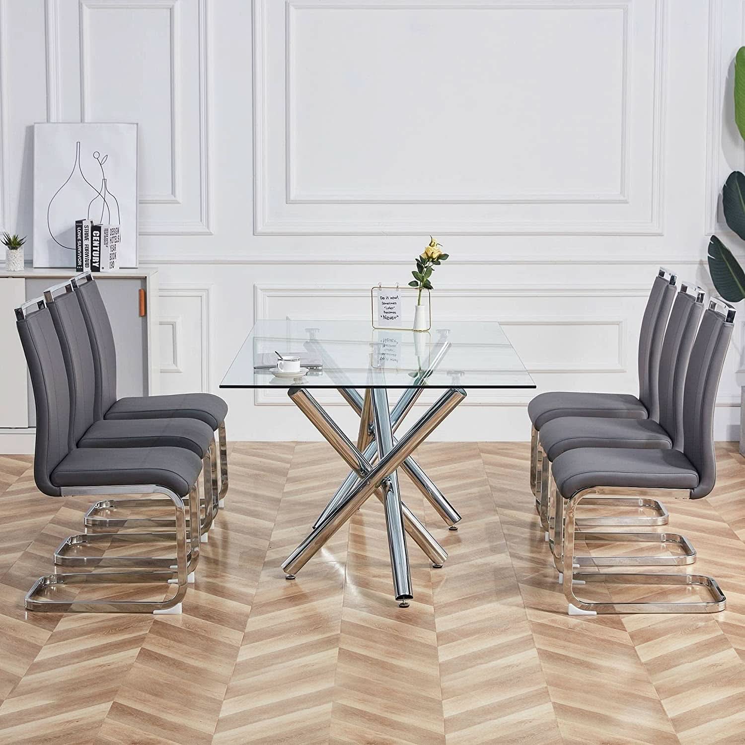 Grey Faux Leather High Back Dining Chairs Set Of 4
