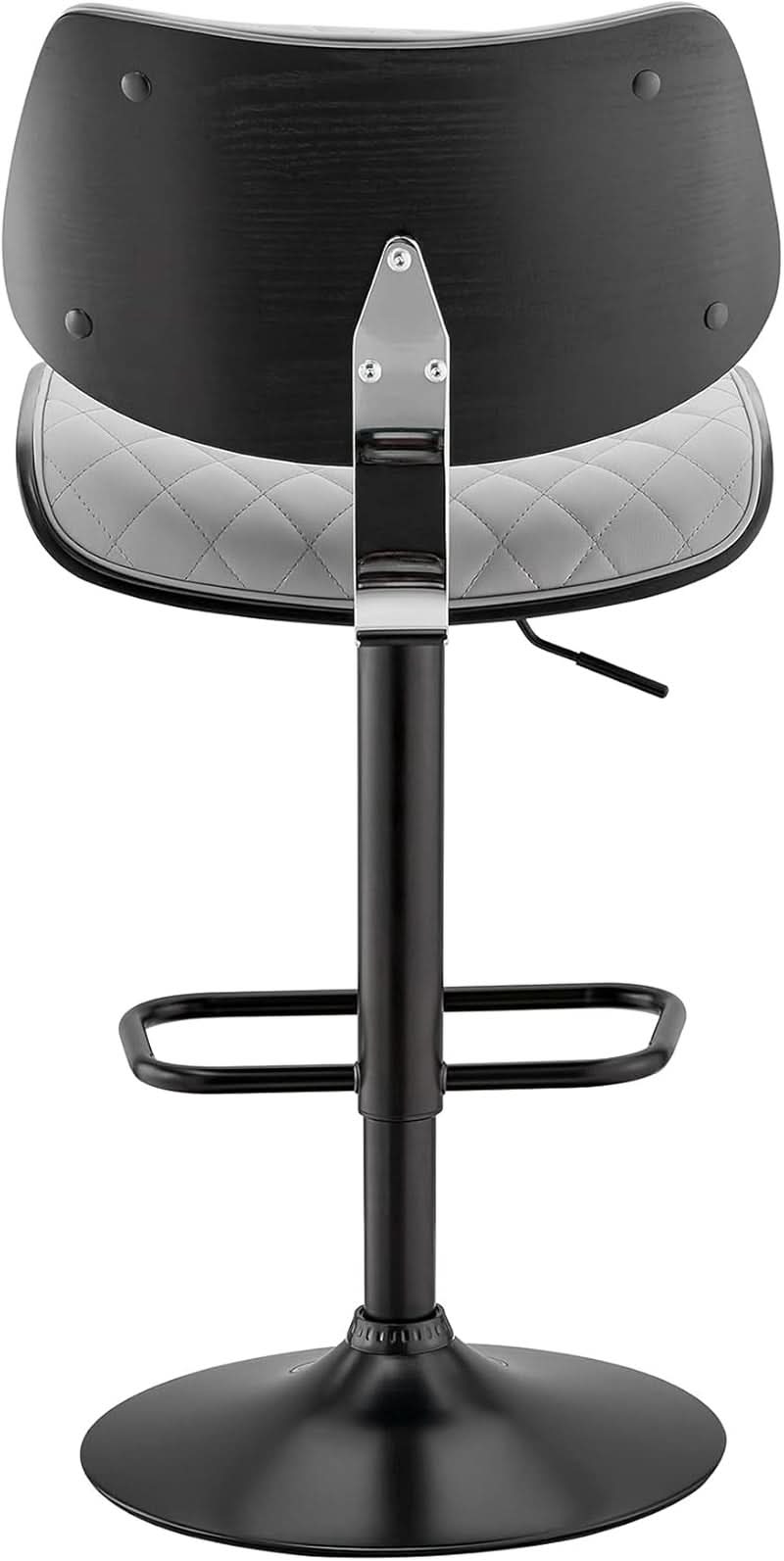 Grey Faux Leather Swivel Bar Stool With Adjustable Height