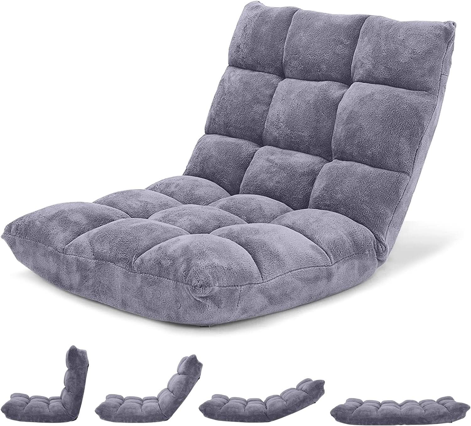 Grey Floor Chair With Back Support 14 Position Adjustable
