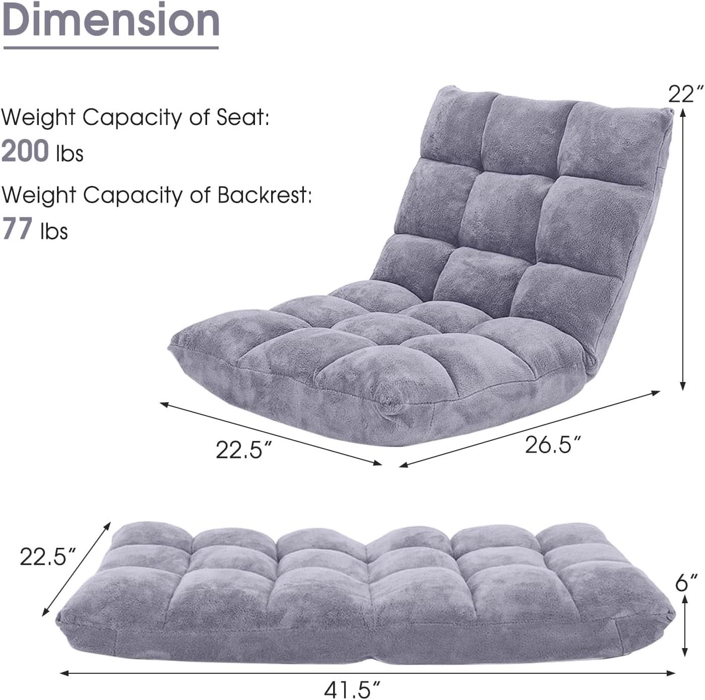 Grey Floor Chair With Back Support 14 Position Adjustable
