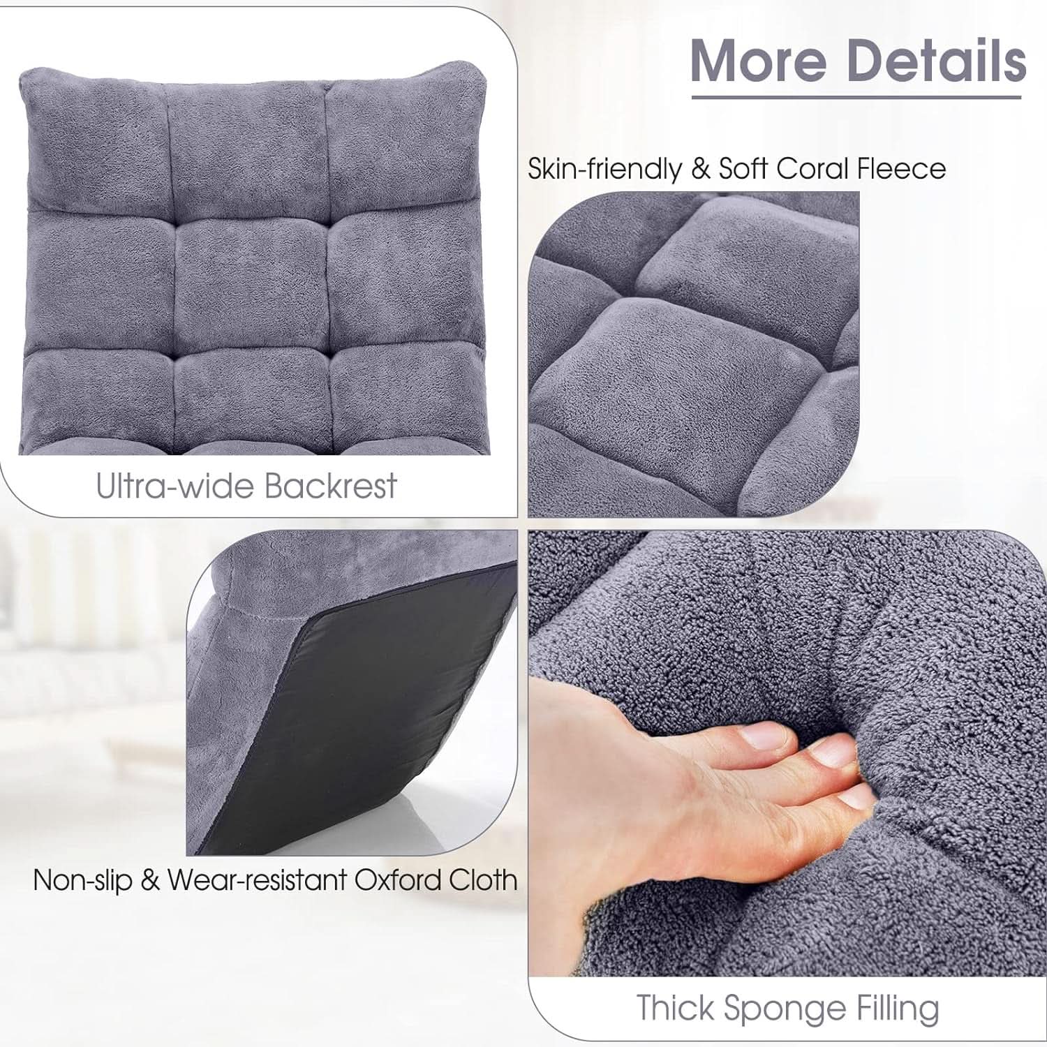 Grey Floor Chair With Back Support 14 Position Adjustable