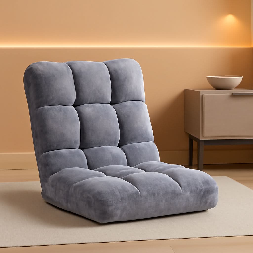 Grey Floor Chair With Back Support 14 Position Adjustable