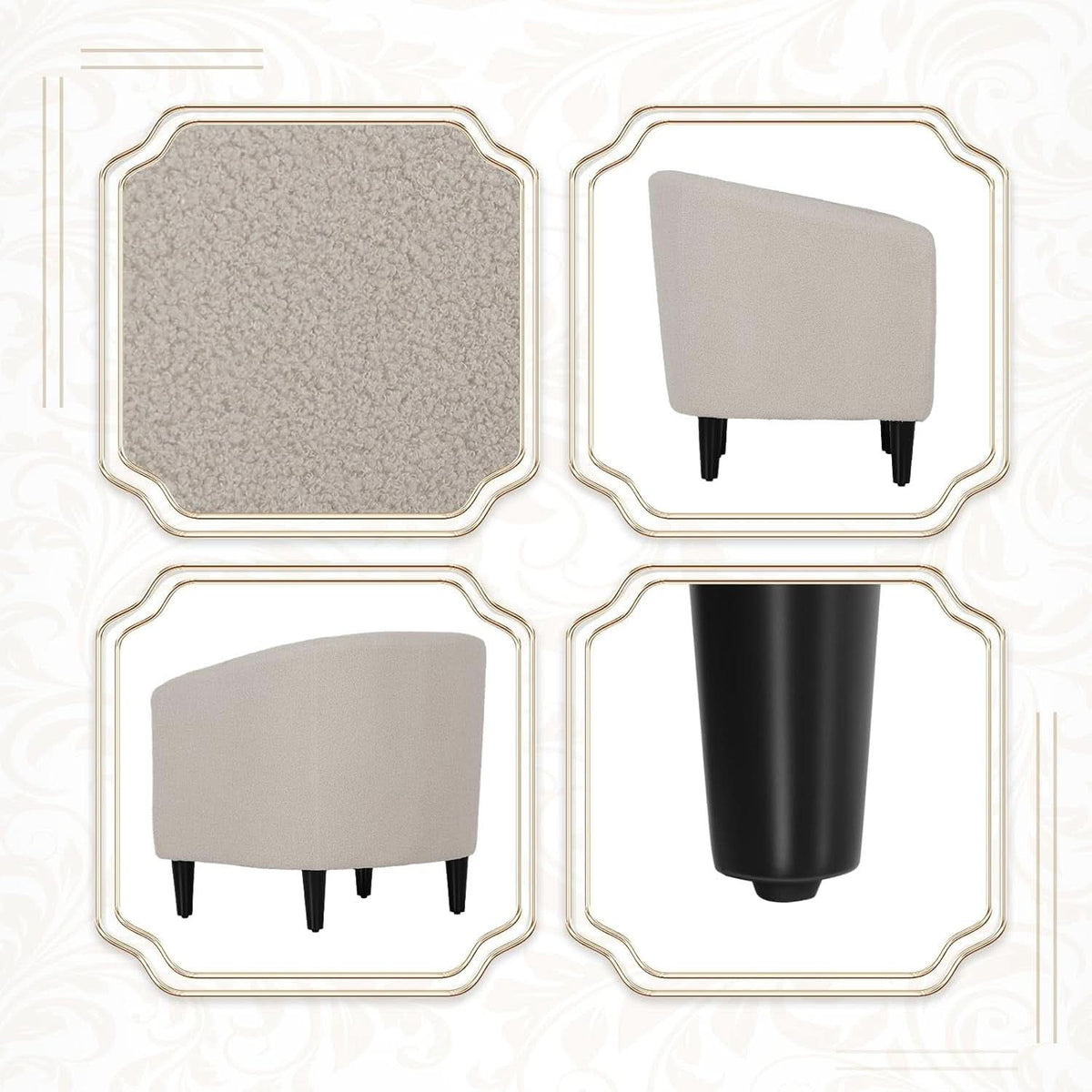 Grey Furry Barrel Accent Chair Velvet Textured Upholstered