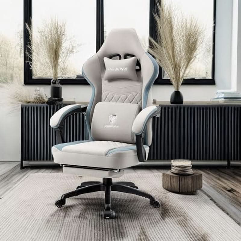Grey Gaming Chair With Pocket Spring Cushion And Gel Pad