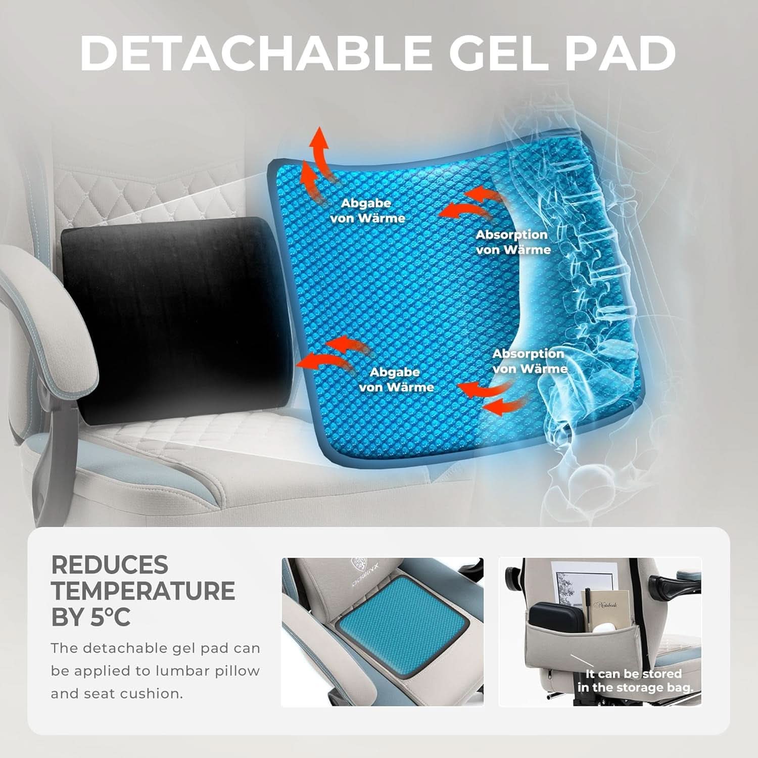 Grey Gaming Chair With Pocket Spring Cushion And Gel Pad