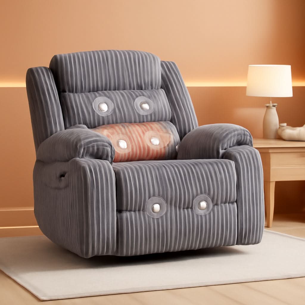 Grey Heated Massage Power Recliner With USB Port Charging