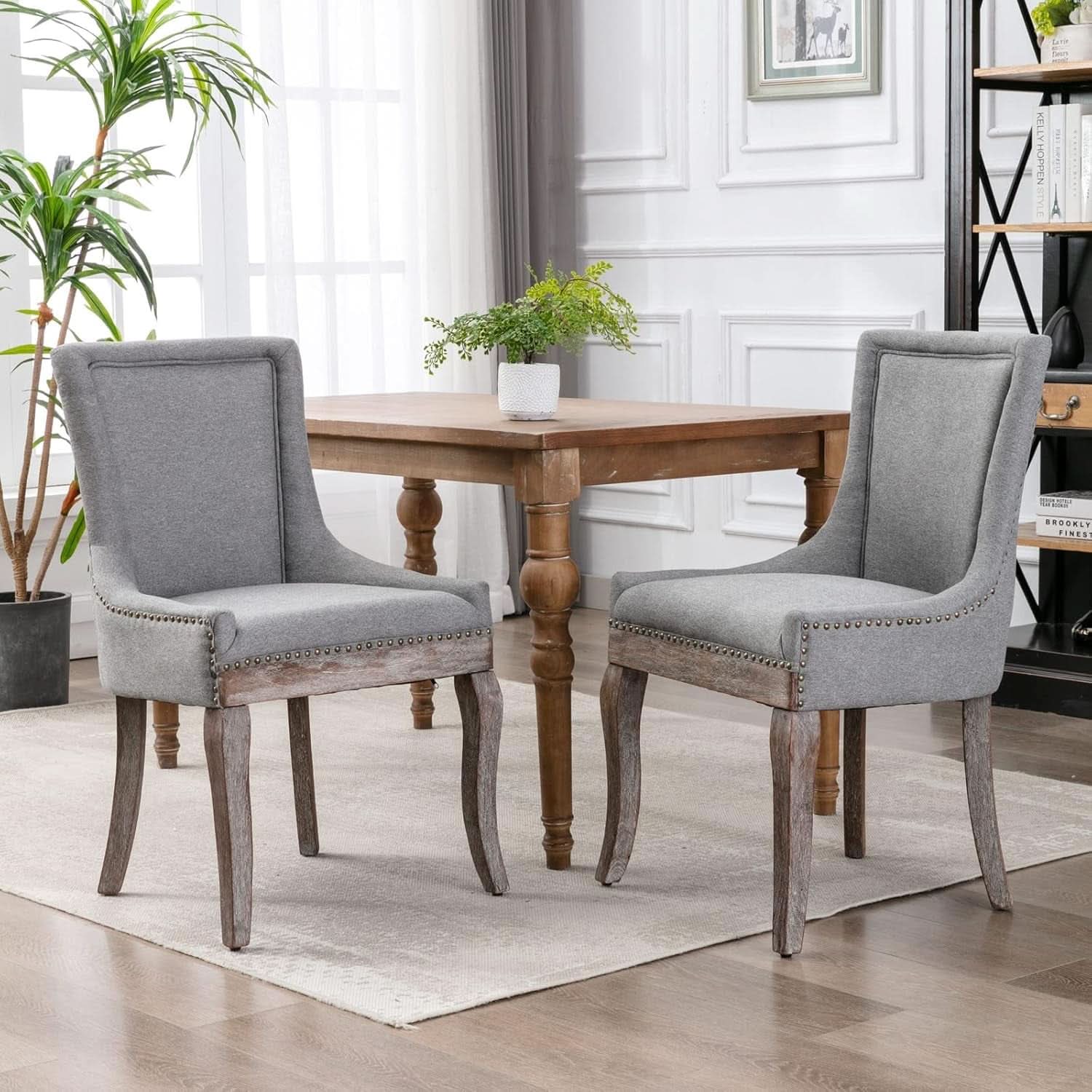 Grey High Back Dining Chairs Set Of 2 For Kitchen Use