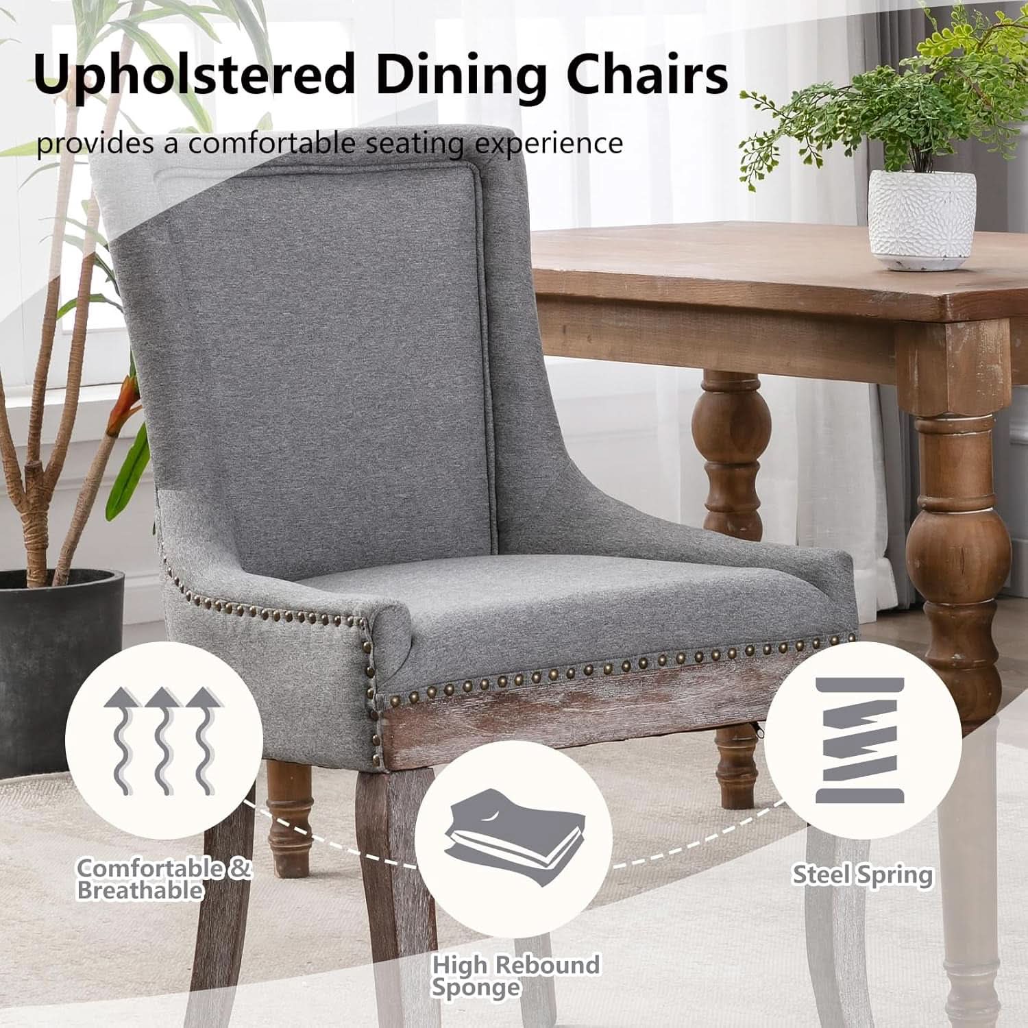 Grey High Back Dining Chairs Set Of 2 For Kitchen Use