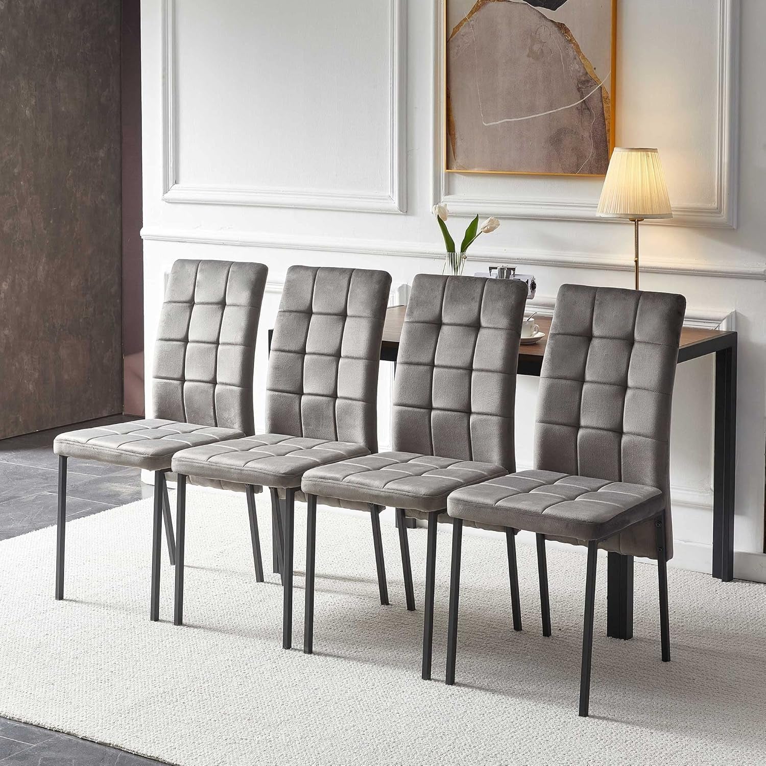 Grey High Back Dining Chairs Set Of 4 For Kitchen Use