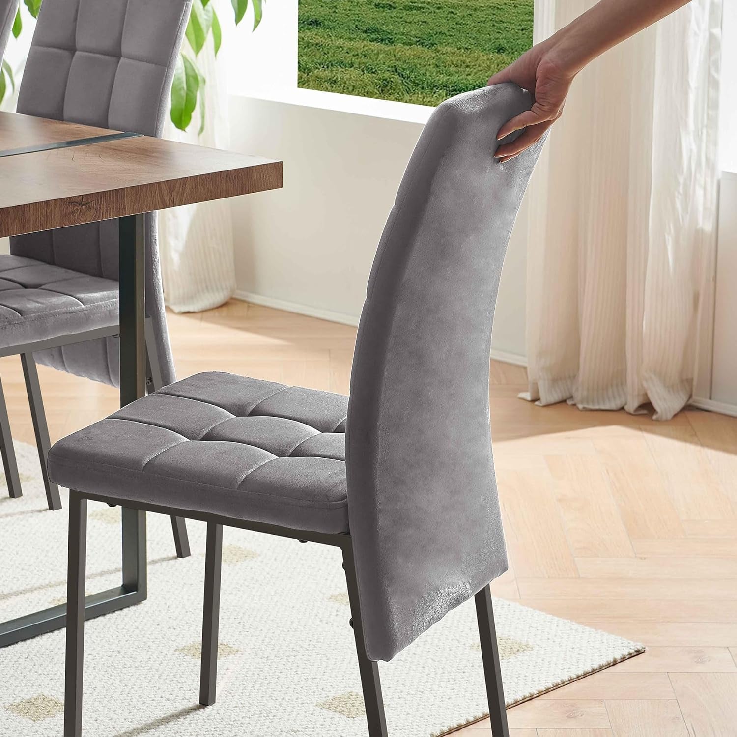 Grey High Back Dining Chairs Set Of 4 For Kitchen Use