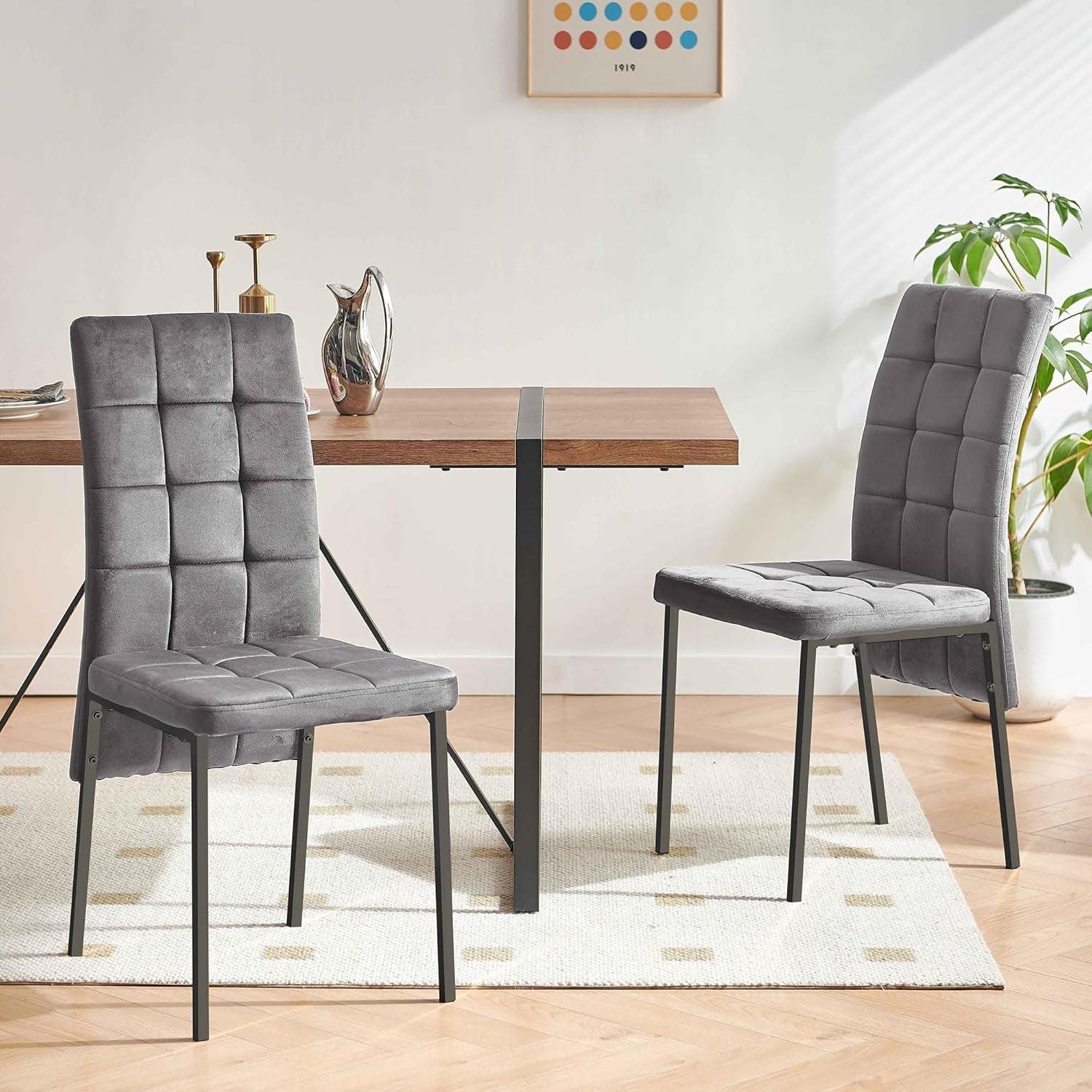 Grey High Back Dining Chairs Set Of 4 For Kitchen Use