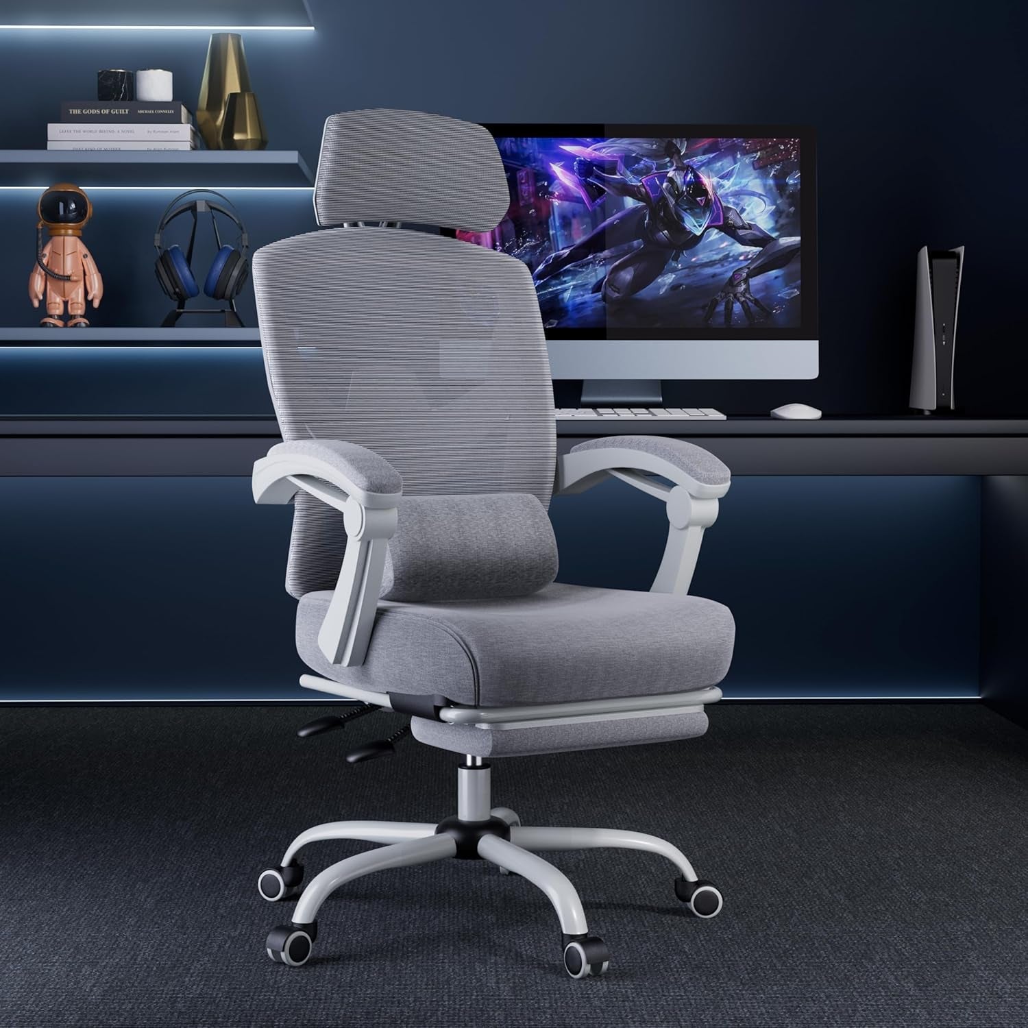 Grey High Back Ergonomic Mesh Desk Chair With Footrest