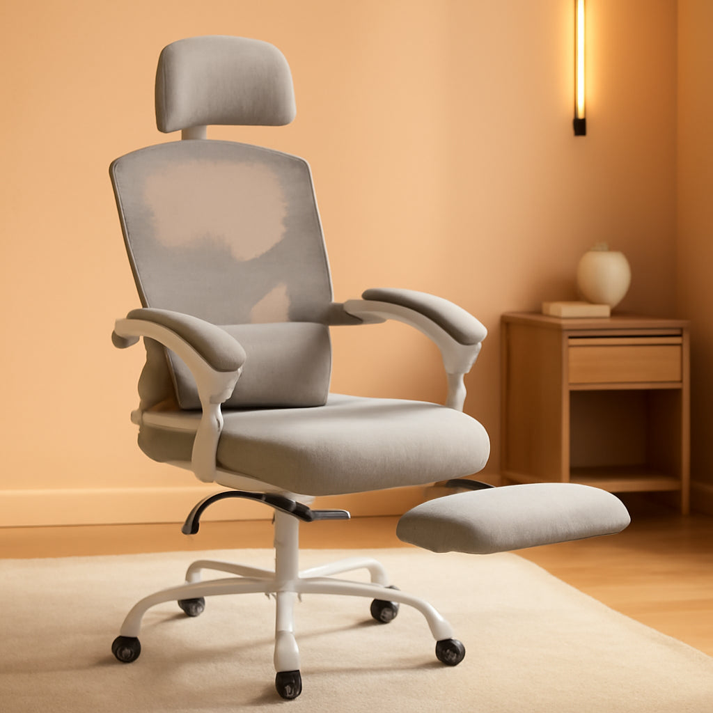 Grey High Back Ergonomic Mesh Desk Chair With Footrest
