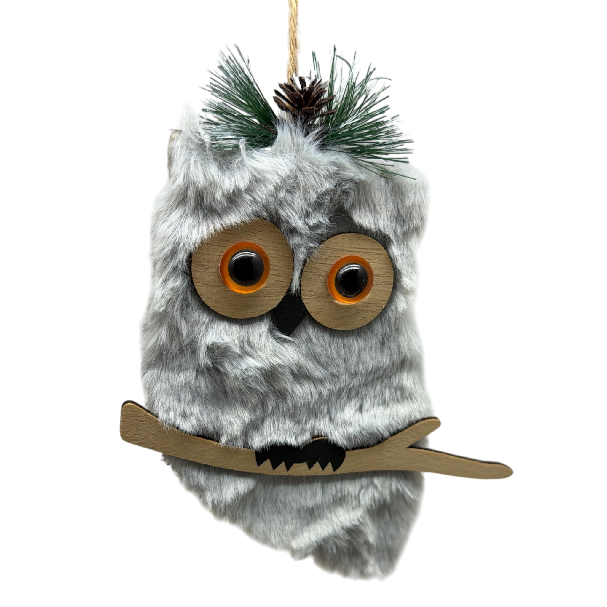 Grey Holiday Owl Ornament