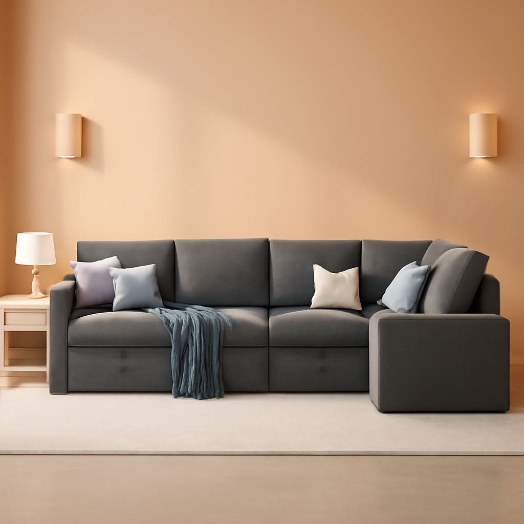 Grey L Shaped Sectional Sofa Bed 85 Inch With Storage