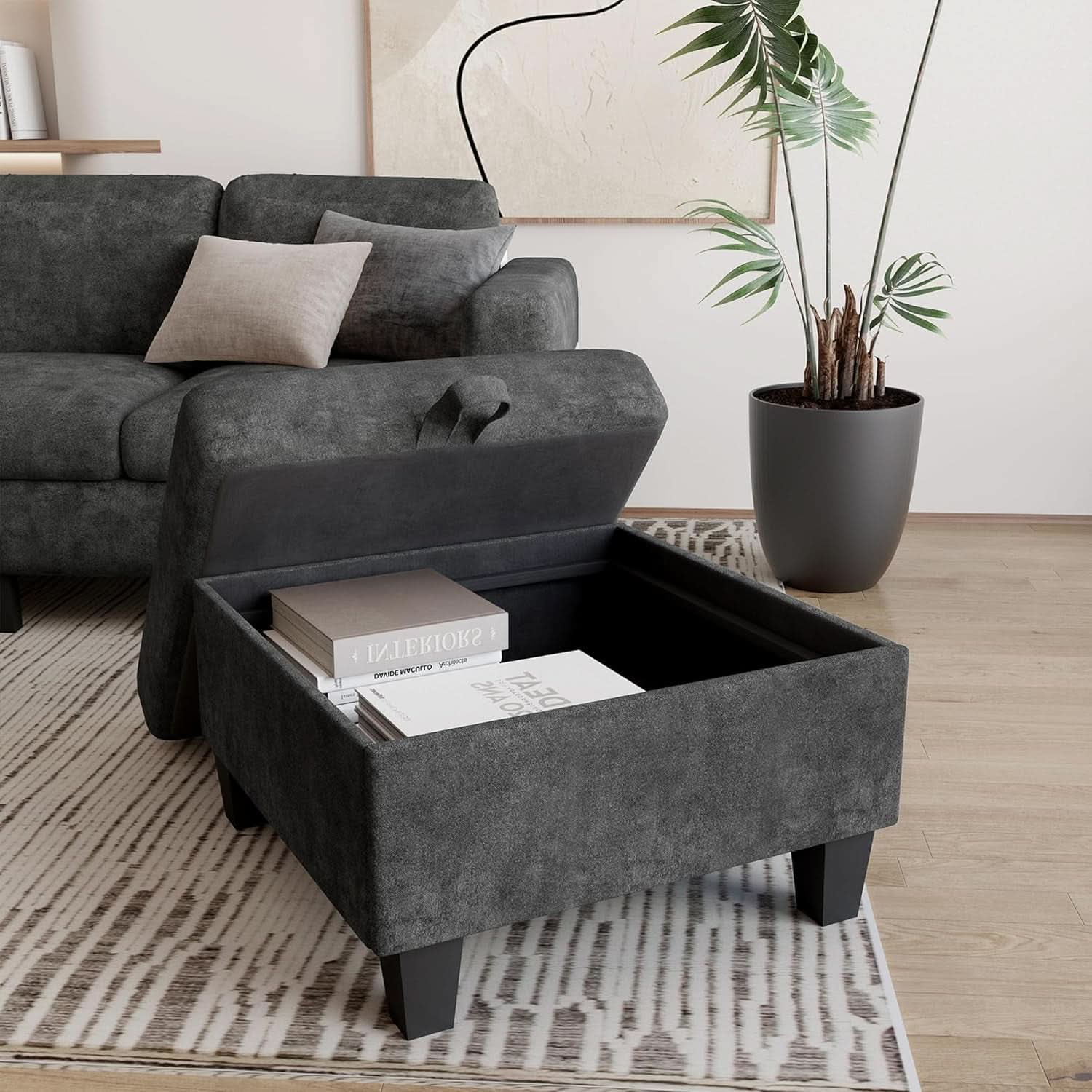 Grey L Shaped Sectional Sofa With Storage Ottoman Modern