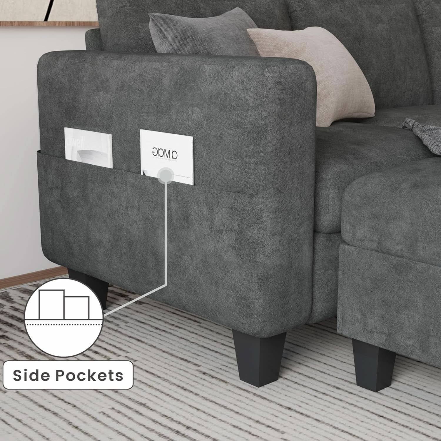 Grey L Shaped Sectional Sofa With Storage Ottoman Modern