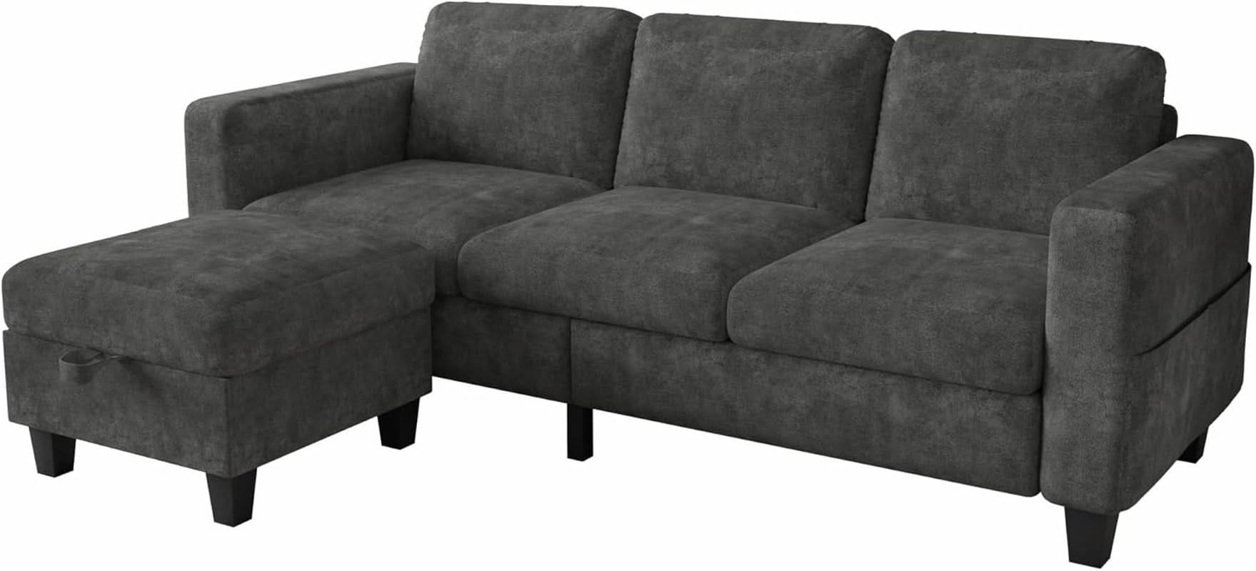 Grey L Shaped Sectional Sofa With Storage Ottoman Modern