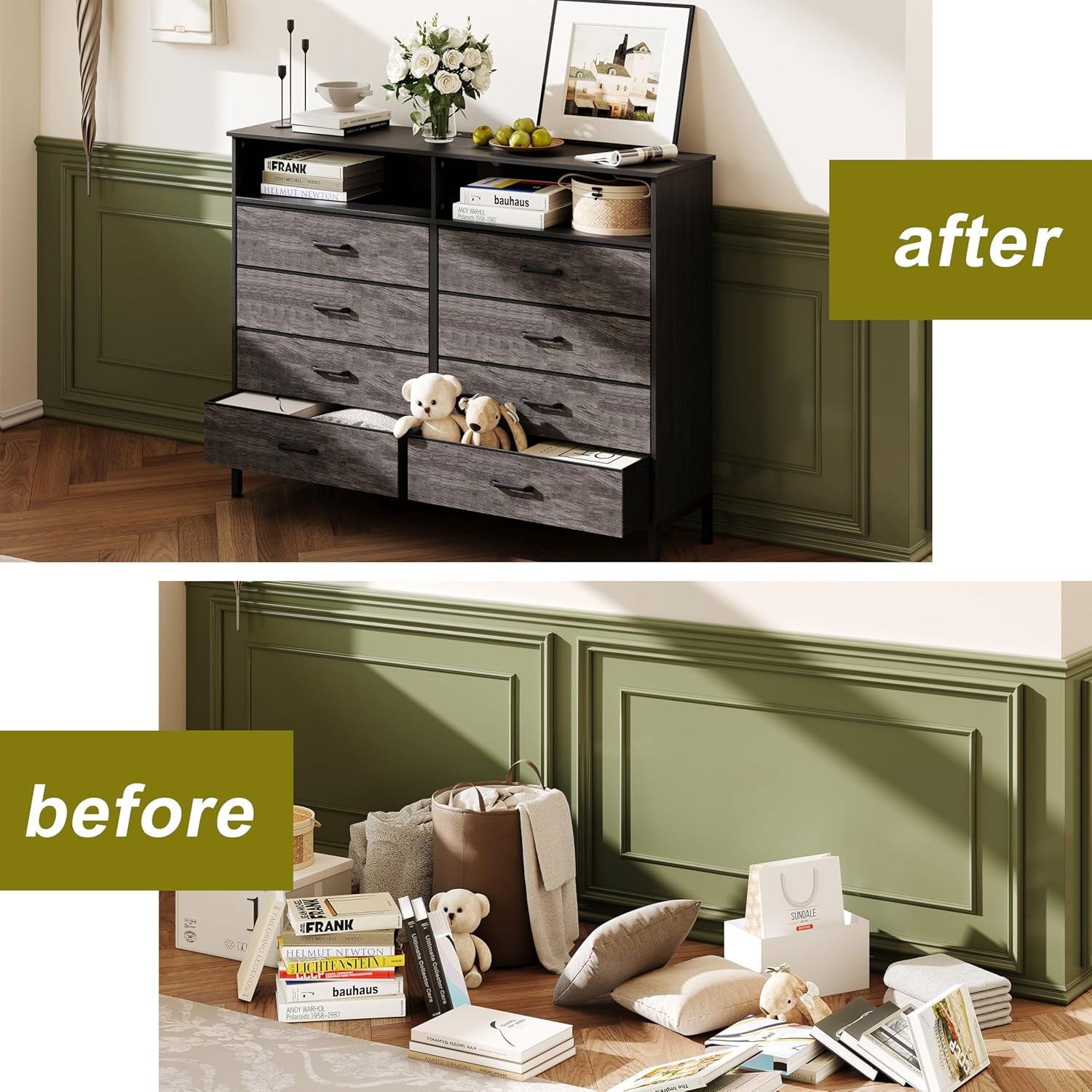 Grey LED Dresser With USB Charging Station For Bedroom Use