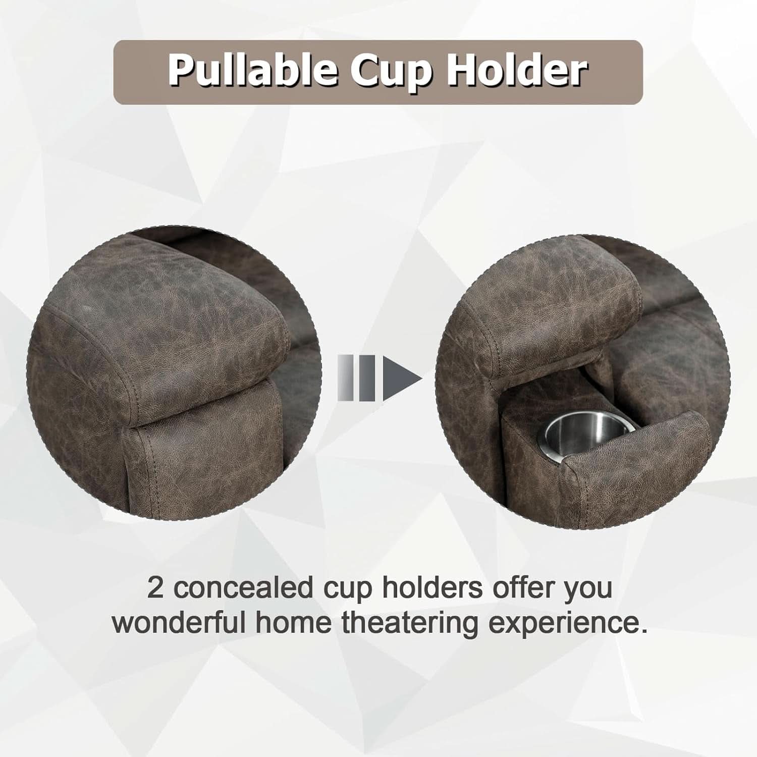 Grey Leather Recliner Chair With Cup Holders Living Room