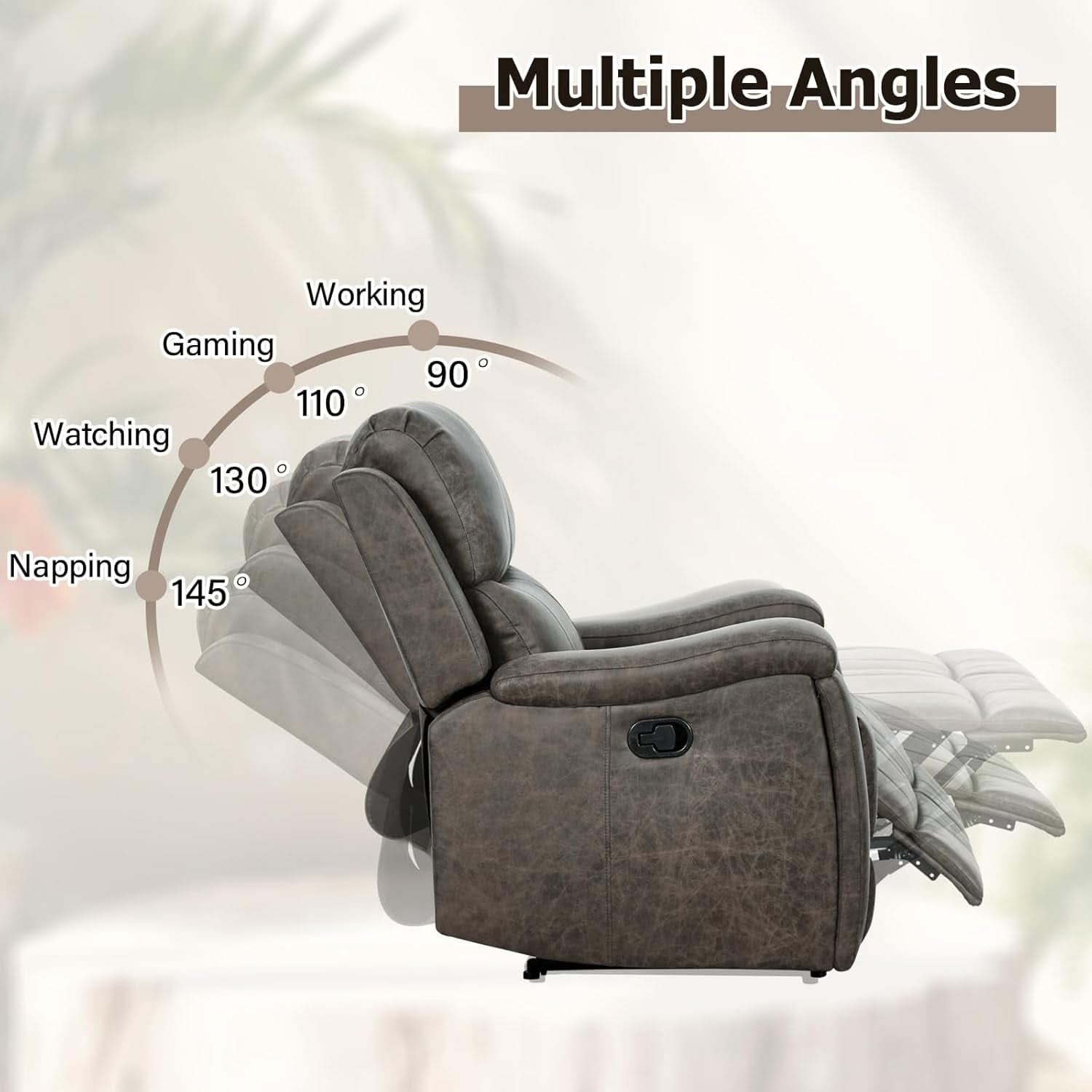 Grey Leather Recliner Chair With Cup Holders Living Room