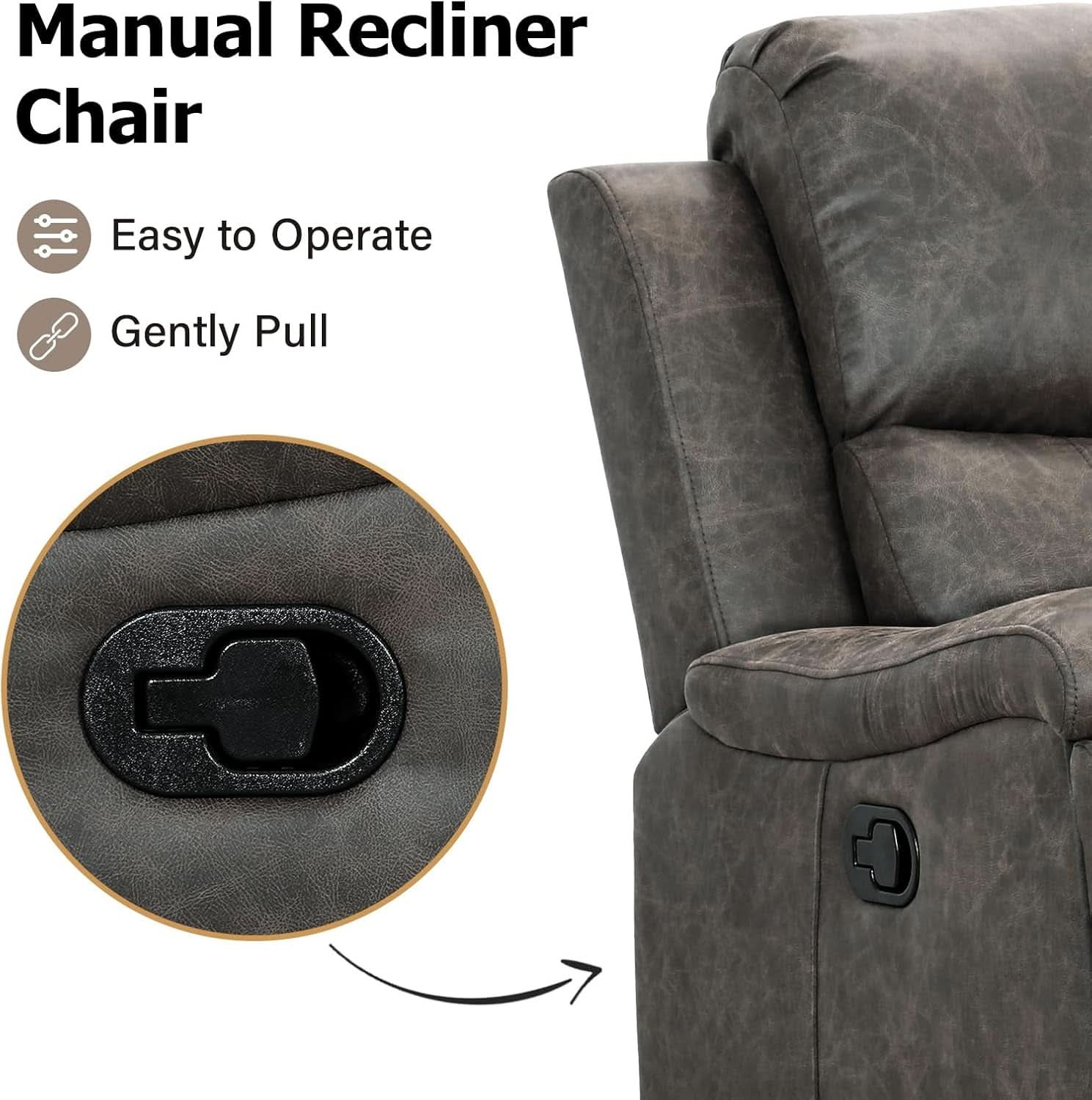 Grey Leather Recliner Chair With Cup Holders Living Room