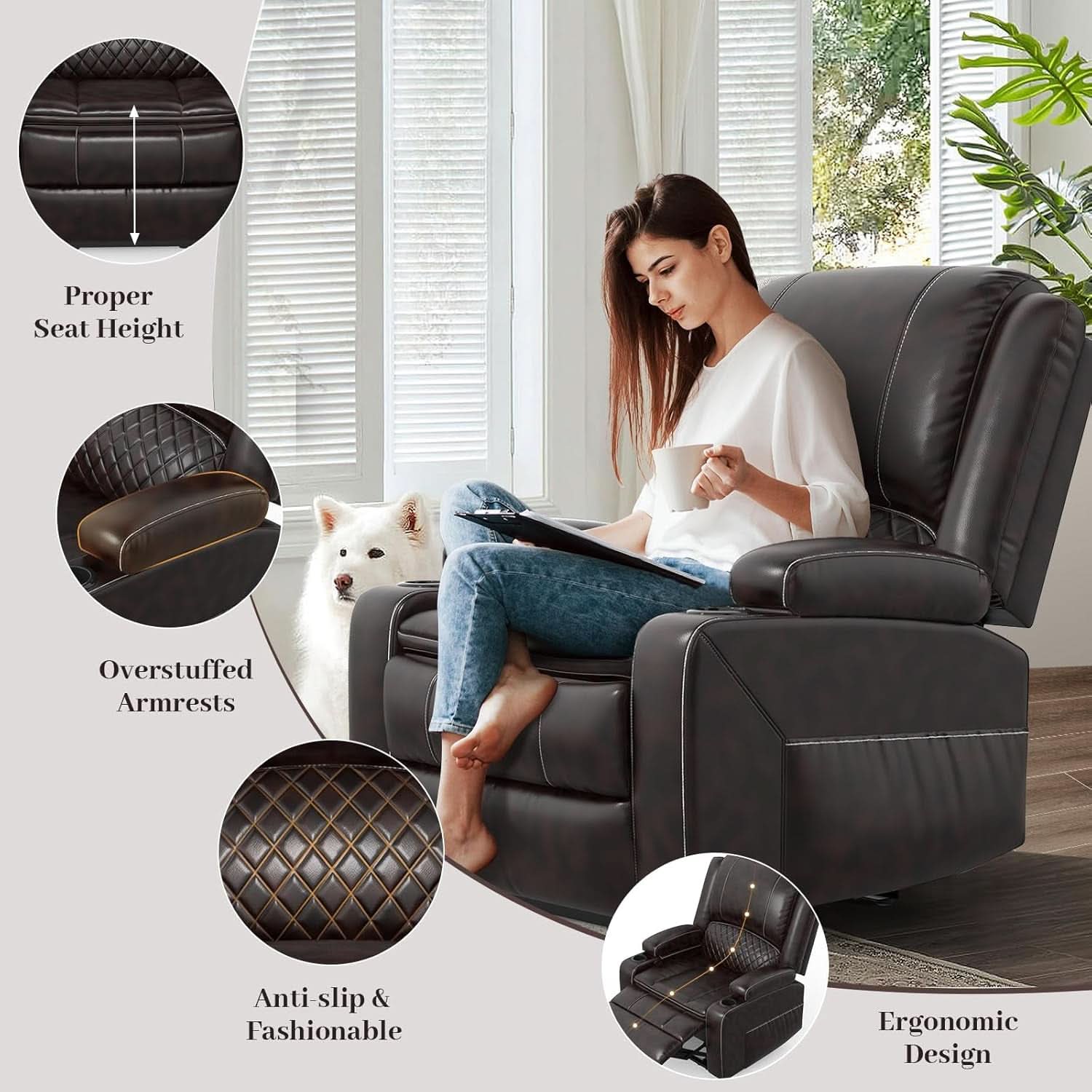 Grey Leather Reclining Loveseat Set With Console And Chairs