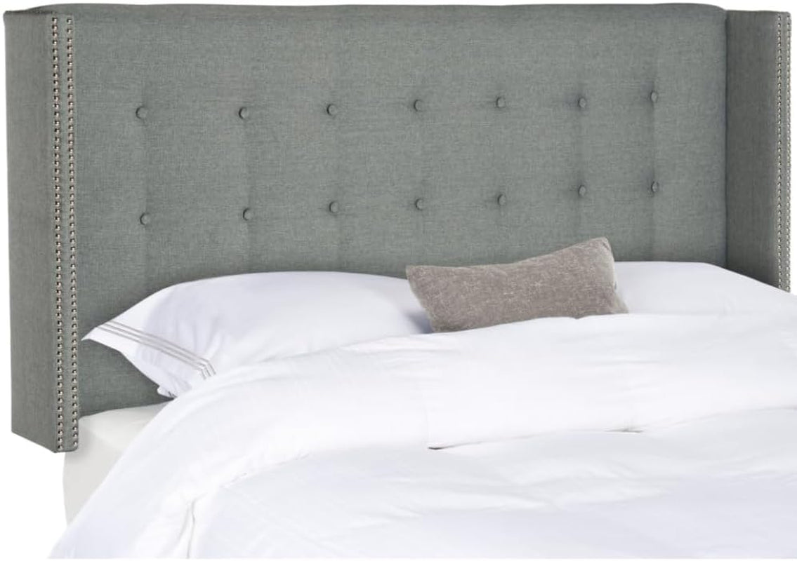 Grey Linen Tufted Winged Headboard for Stylish Bedrooms