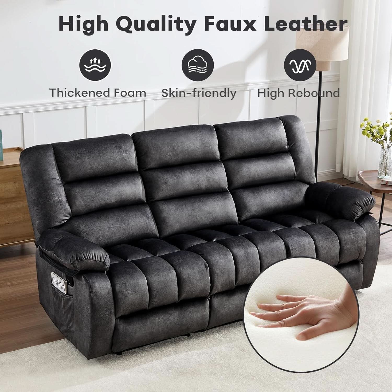 Grey Manual Recliner Sofa Set With Cup Holders For Living Room