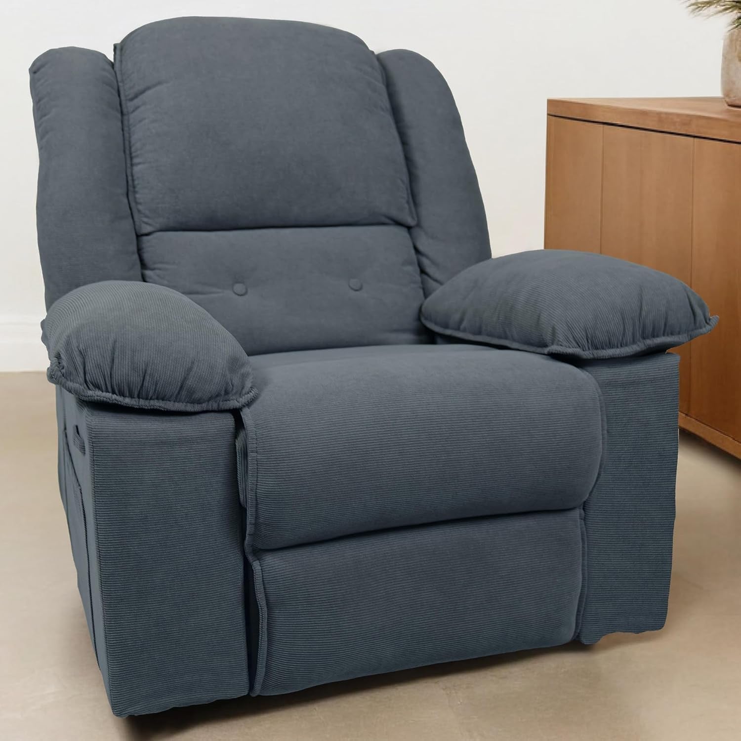 Grey Massage Rocker Recliner With Heat 270 Degree Swivel