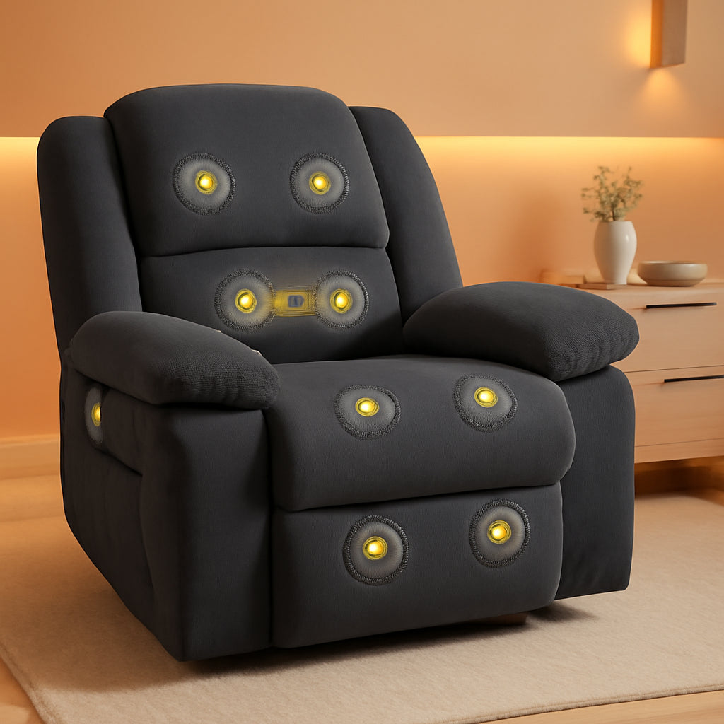 Grey Massage Rocker Recliner With Heat 270 Degree Swivel