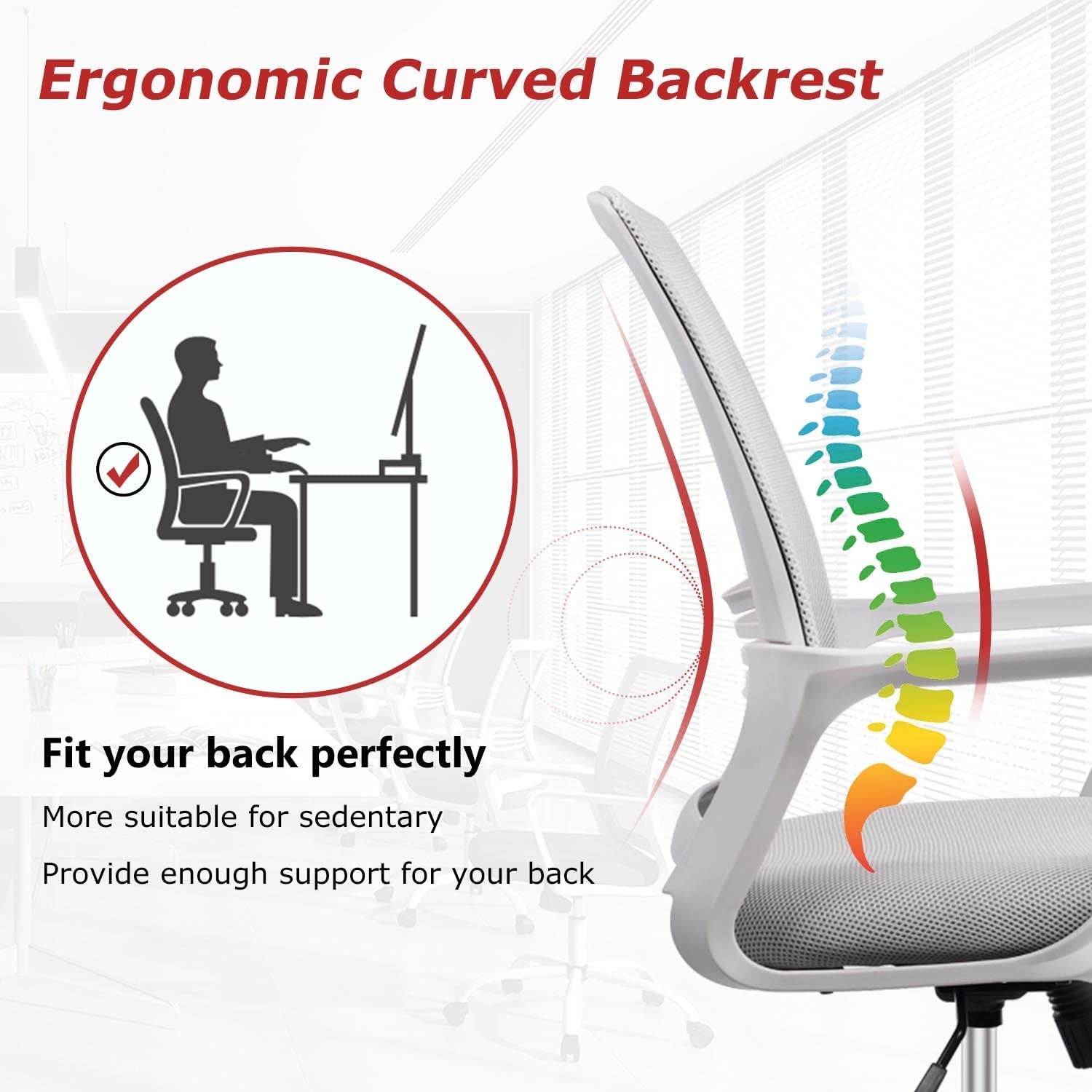 Grey Mesh Ergonomic Office Chair With Durable Wheels