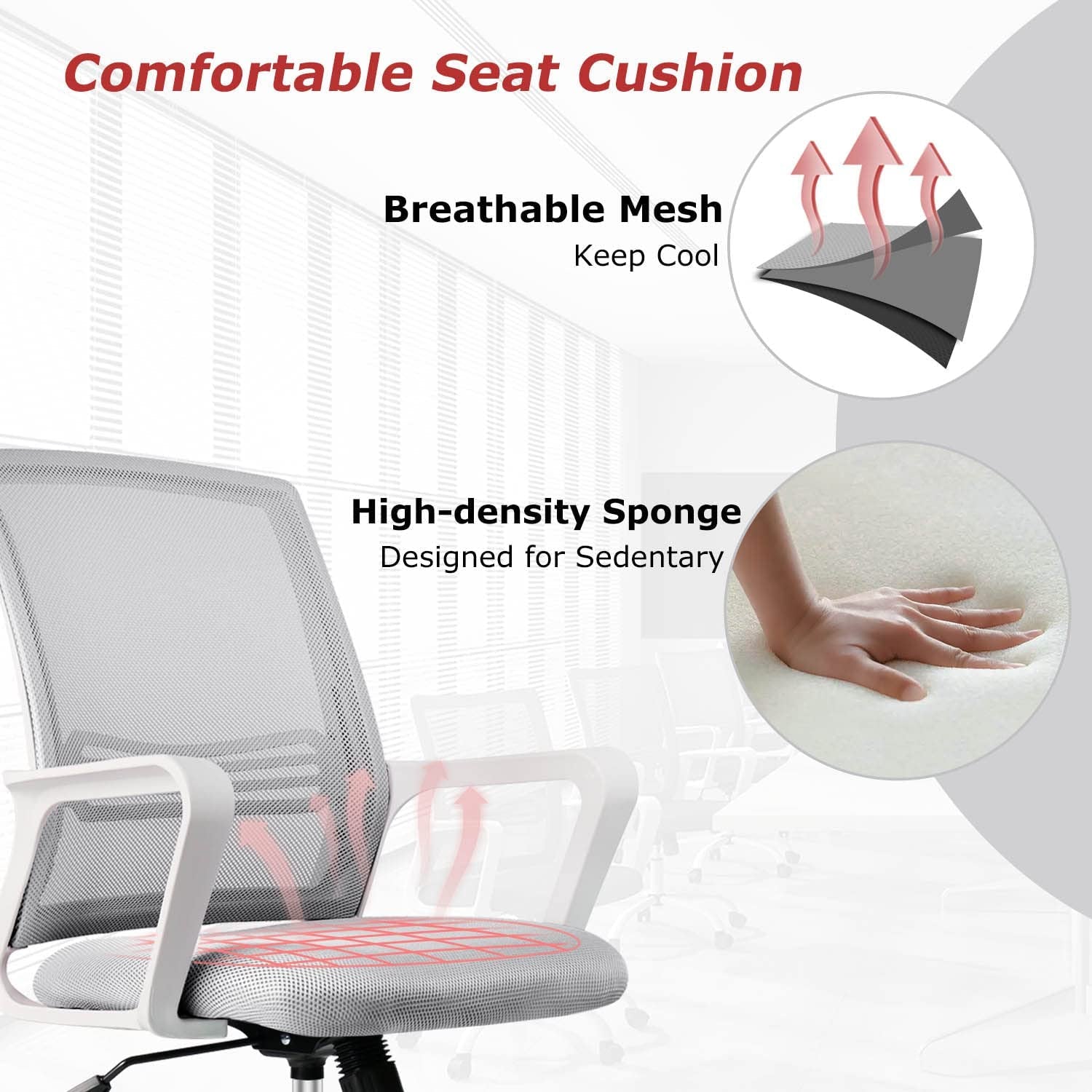 Grey Mesh Ergonomic Office Chair With Durable Wheels