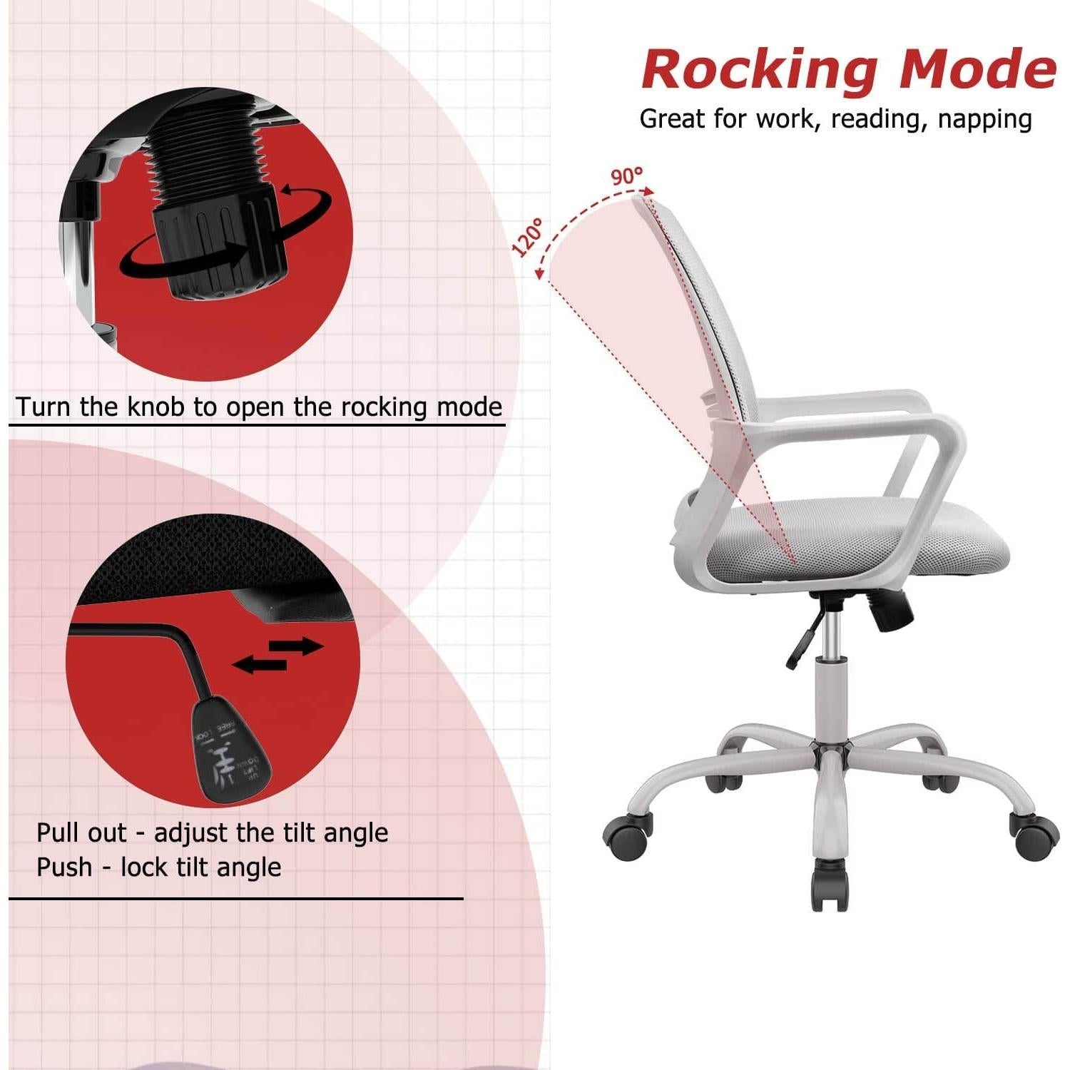 Grey Mesh Ergonomic Office Chair With Durable Wheels