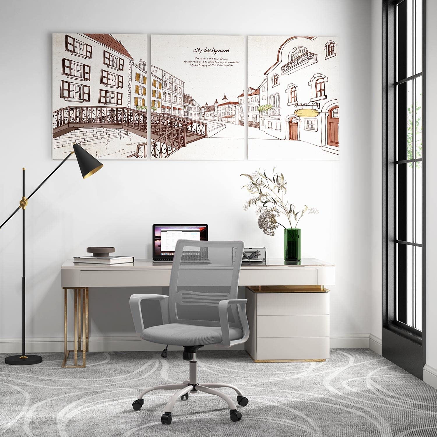 Grey Mesh Ergonomic Office Chair With Durable Wheels