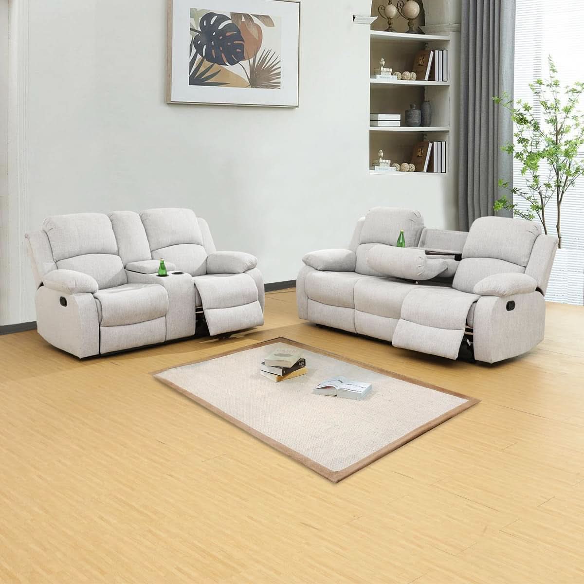 Grey Microfiber Reclining Sofa And Loveseat Set For Living Room