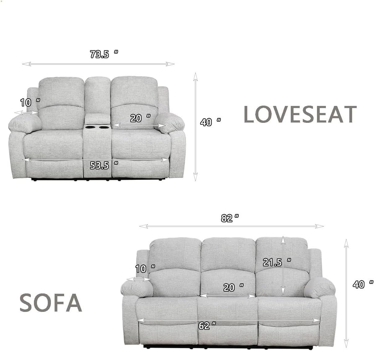 Grey Microfiber Reclining Sofa And Loveseat Set For Living Room